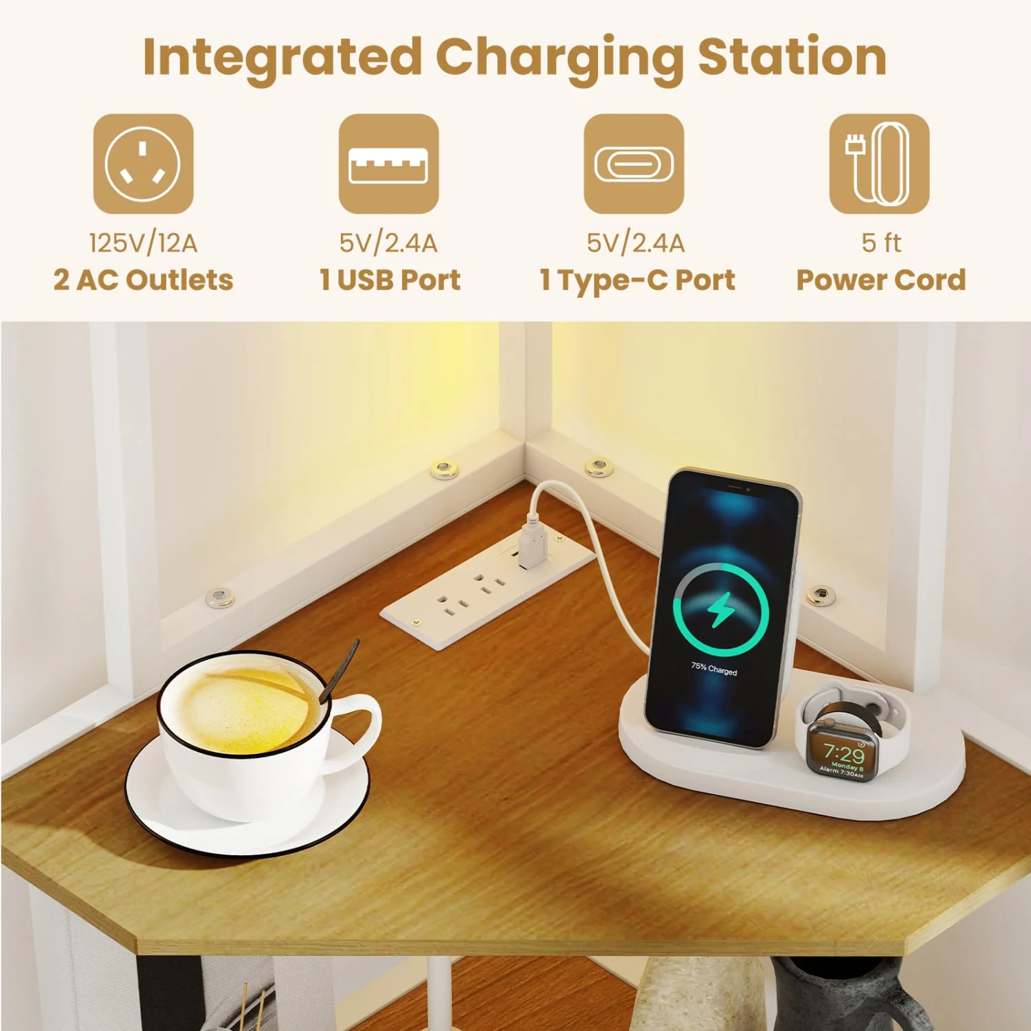 65 Inch 6-Tier Corner Shelf with Charging Station - Image 6