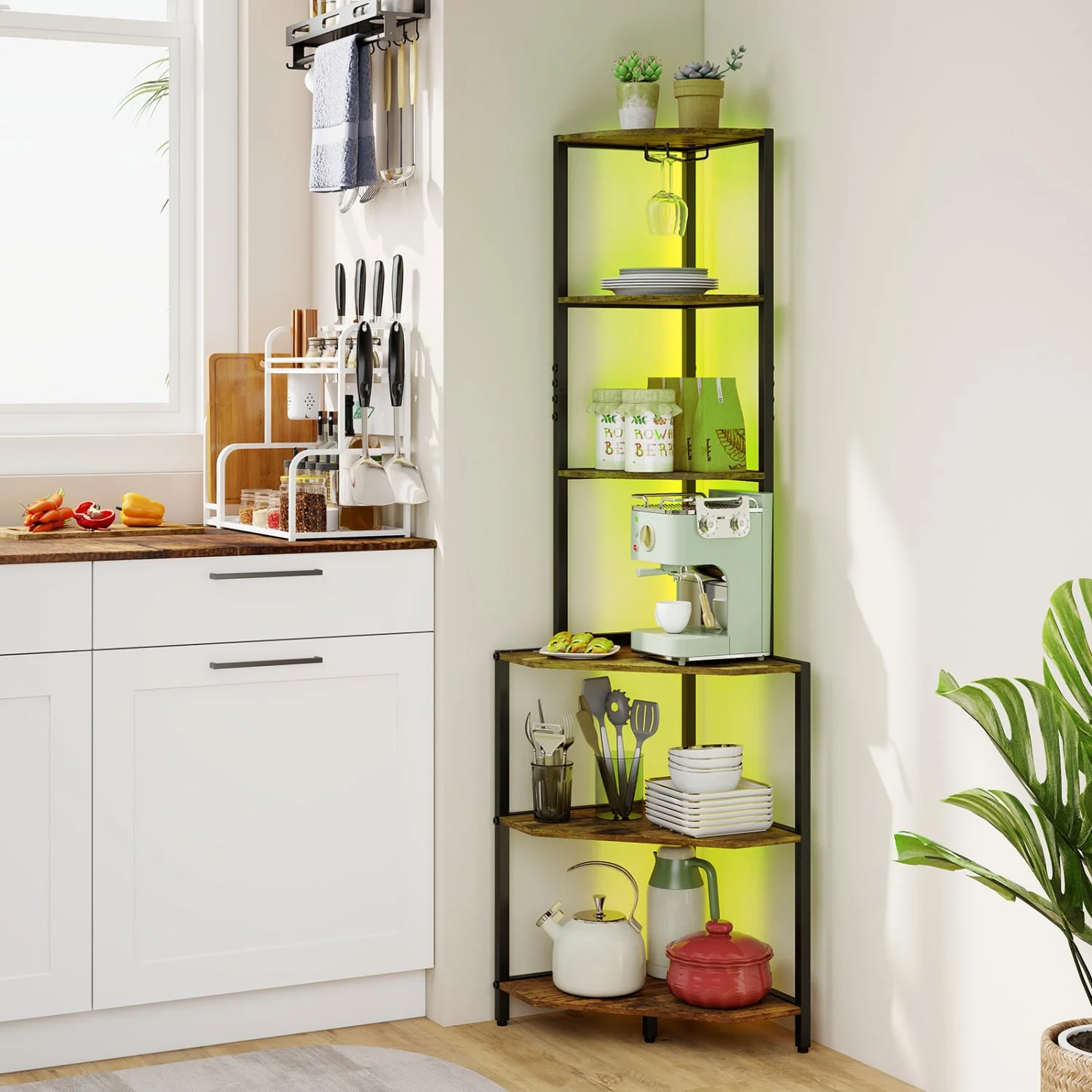 65-Inch 6-Tier Corner Shelf With Charging Station & Ambience Light - Image 3