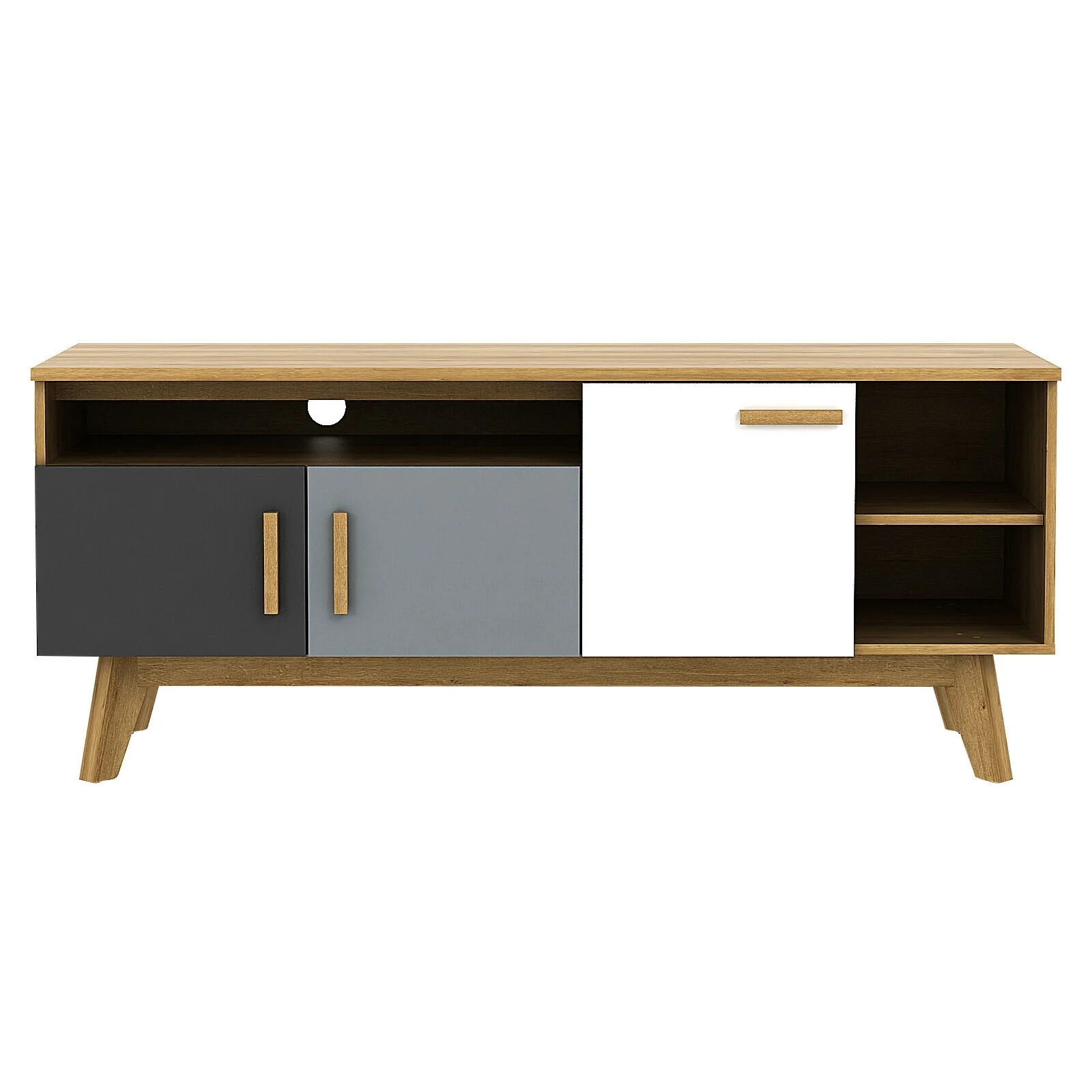65 Inch TV Stand, 3 Cabinets, 3 Shelves, Natural - Image 4