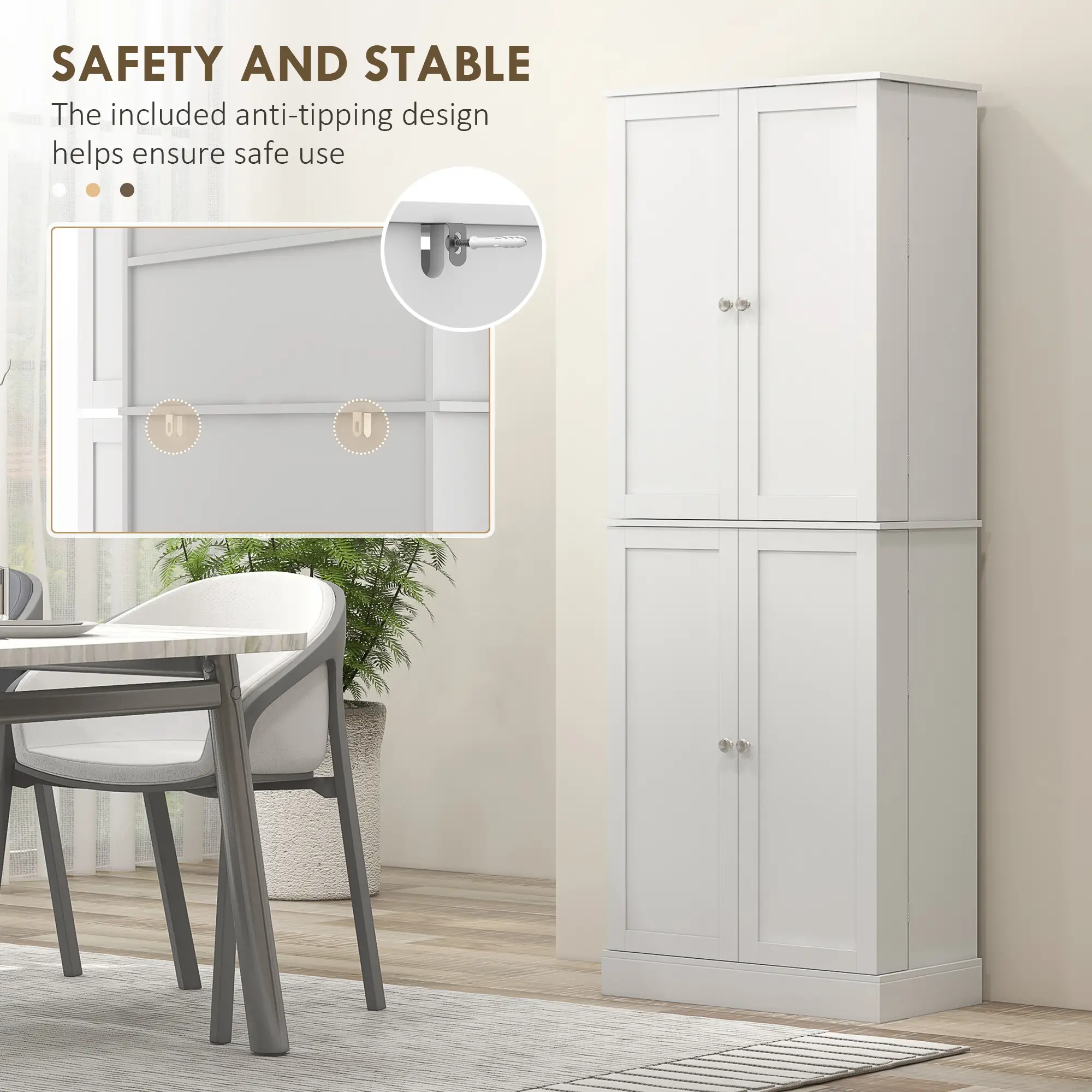 65" Kitchen Pantry Cabinet, 4 Doors, 16 Shelves, White - Image 6