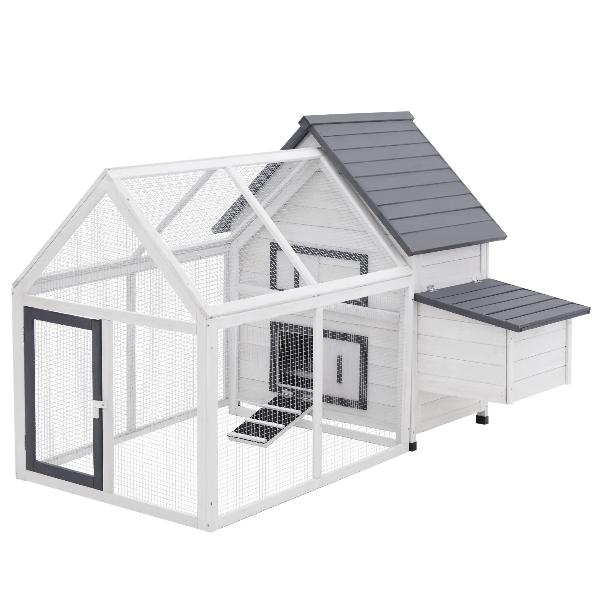 65" Wooden Chicken Coop, Rabbit Hutch with Nesting Box, Ramp