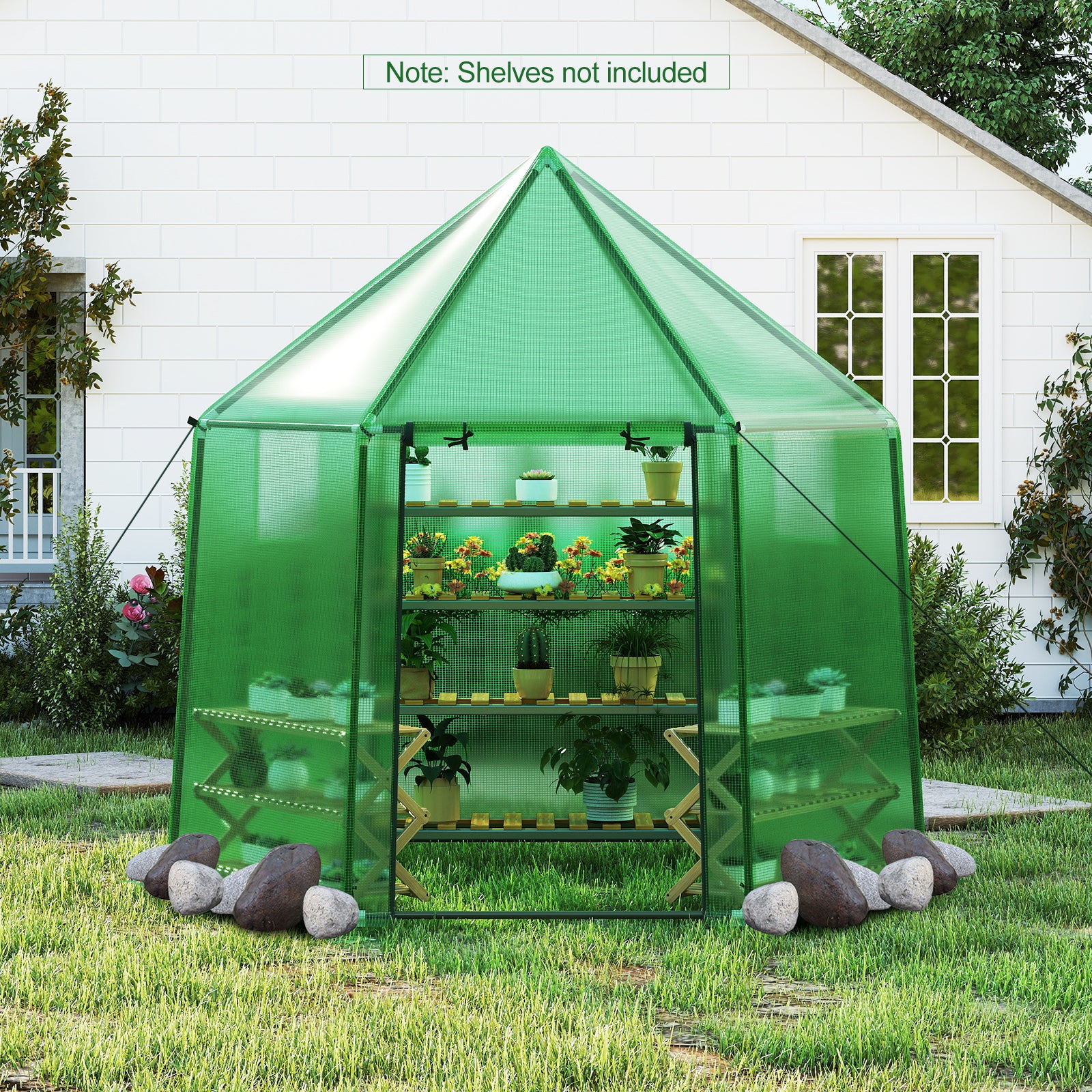 6.5 x 5.6 x 6.2 FT Mini Walk-in Greenhouse Portable Outdoor Warm House for Winter with PE Cover, Green - Image 6