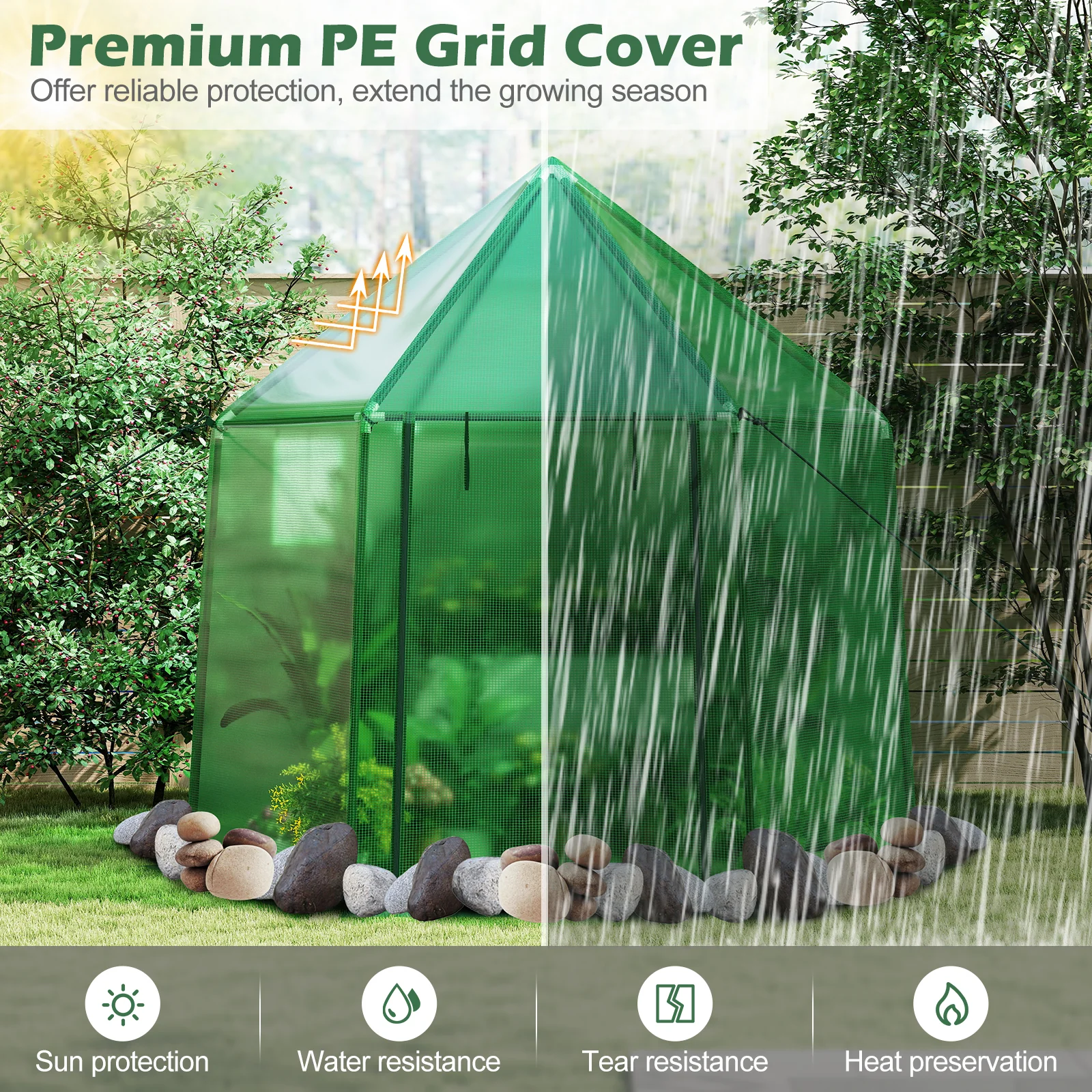 6.5 x 5.6 x 6.2 FT Mini Walk-in Greenhouse Portable Outdoor Warm House for Winter with PE Cover, Green - Image 7