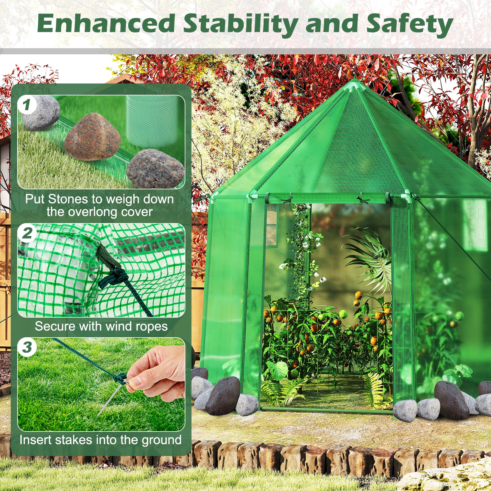6.5 x 5.6 x 6.2 FT Mini Walk-in Greenhouse Portable Outdoor Warm House for Winter with PE Cover, Green - Image 8