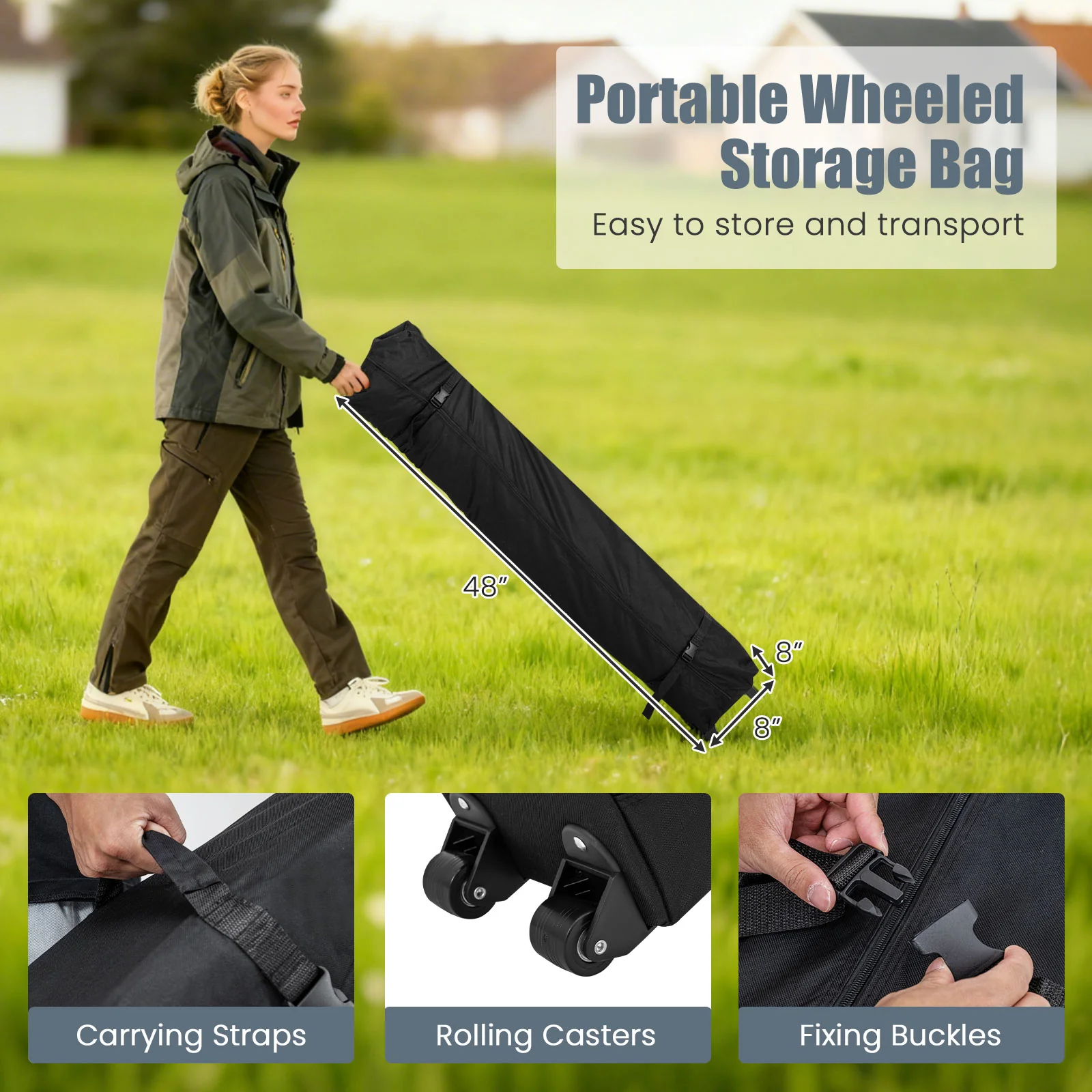 6.5 x 6.5 FT Pop up Canopy Tent with 4 Sidewalls and Wheeled Bag-Grey, Gray - Image 10