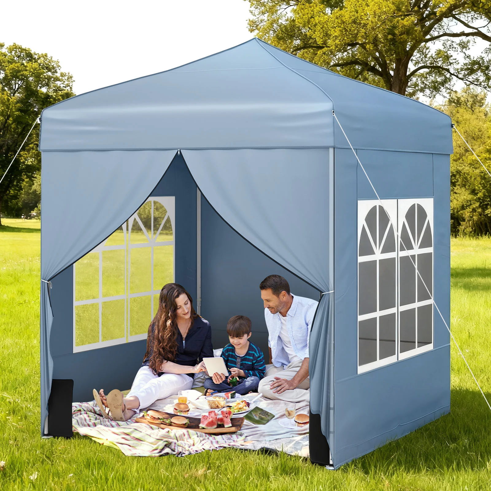 6.5 x 6.5 FT Pop up Canopy Tent with 4 Sidewalls and Wheeled Bag-Grey, Gray - Image 2