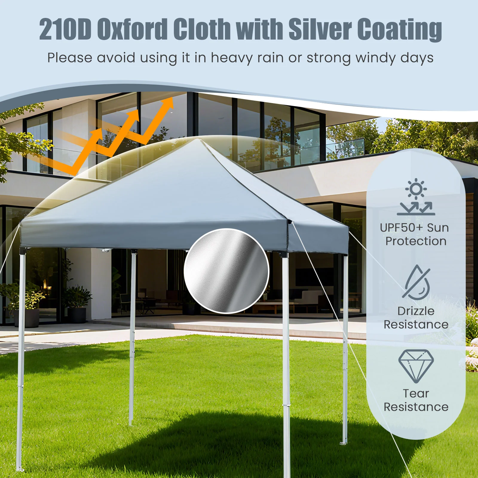 6.5 x 6.5 FT Pop up Canopy Tent with 4 Sidewalls and Wheeled Bag-Grey, Gray - Image 6