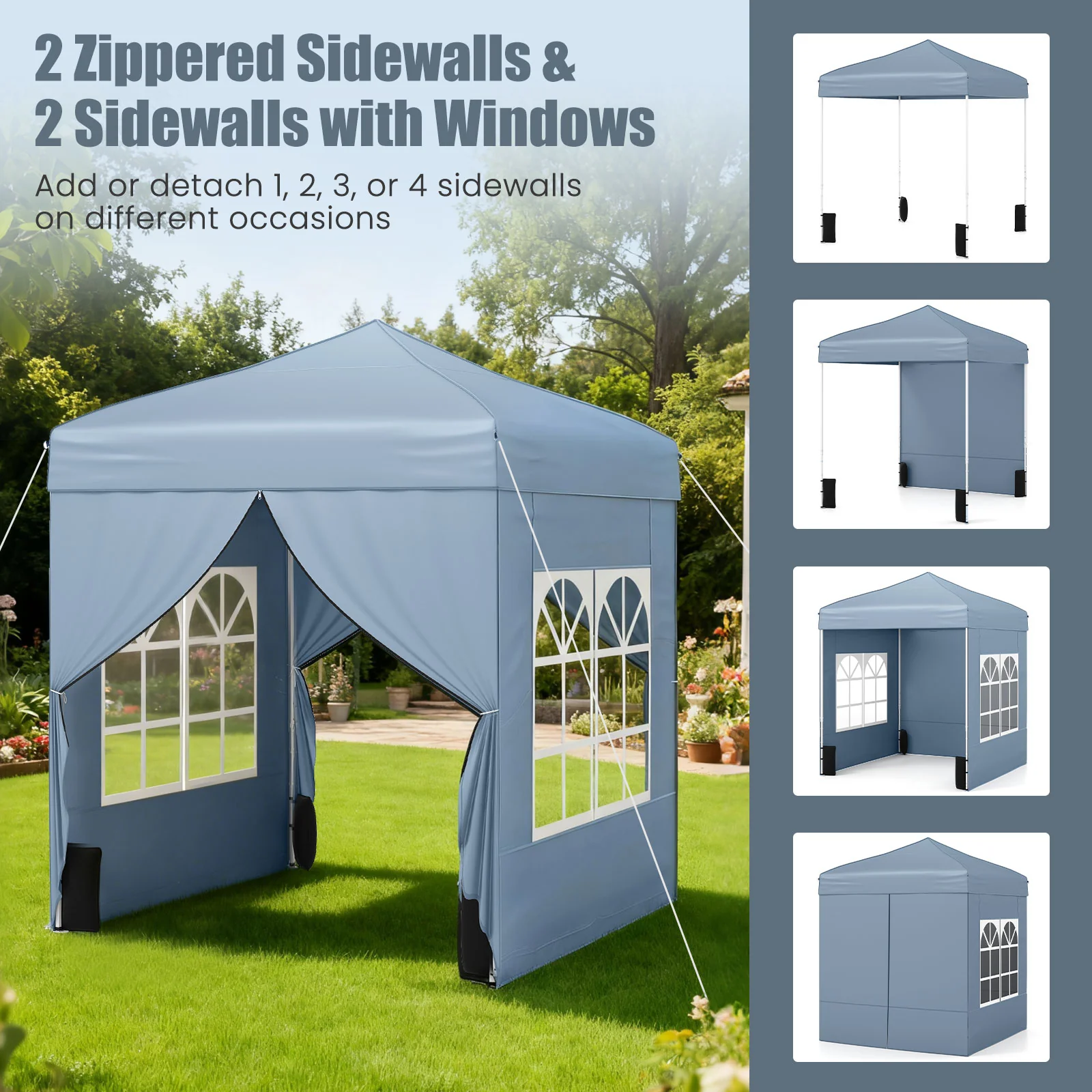 6.5 x 6.5 FT Pop up Canopy Tent with 4 Sidewalls and Wheeled Bag-Grey, Gray - Image 7