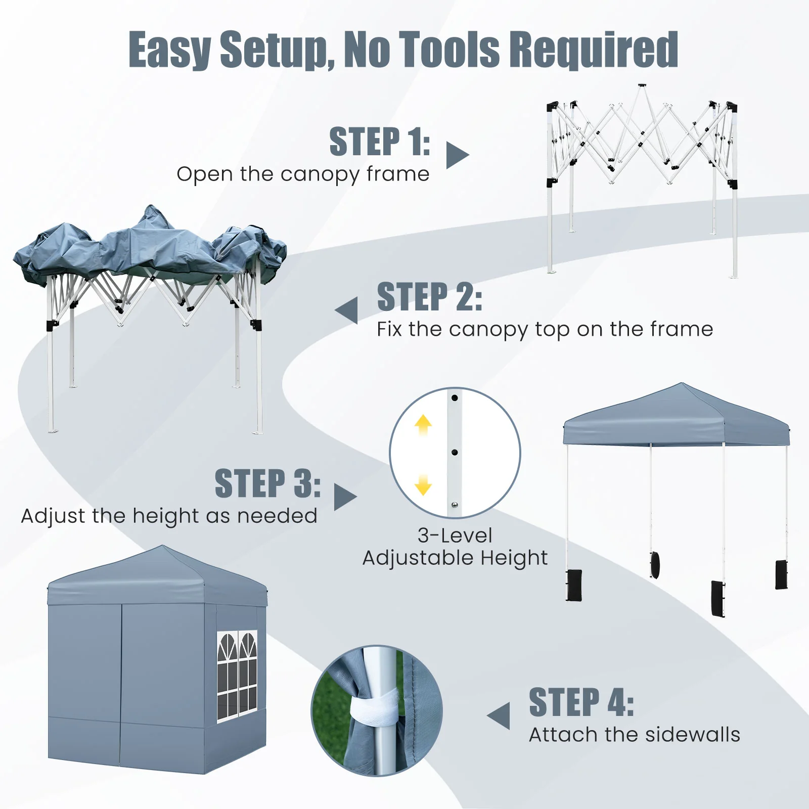 6.5 x 6.5 FT Pop up Canopy Tent with 4 Sidewalls and Wheeled Bag-Grey, Gray - Image 9