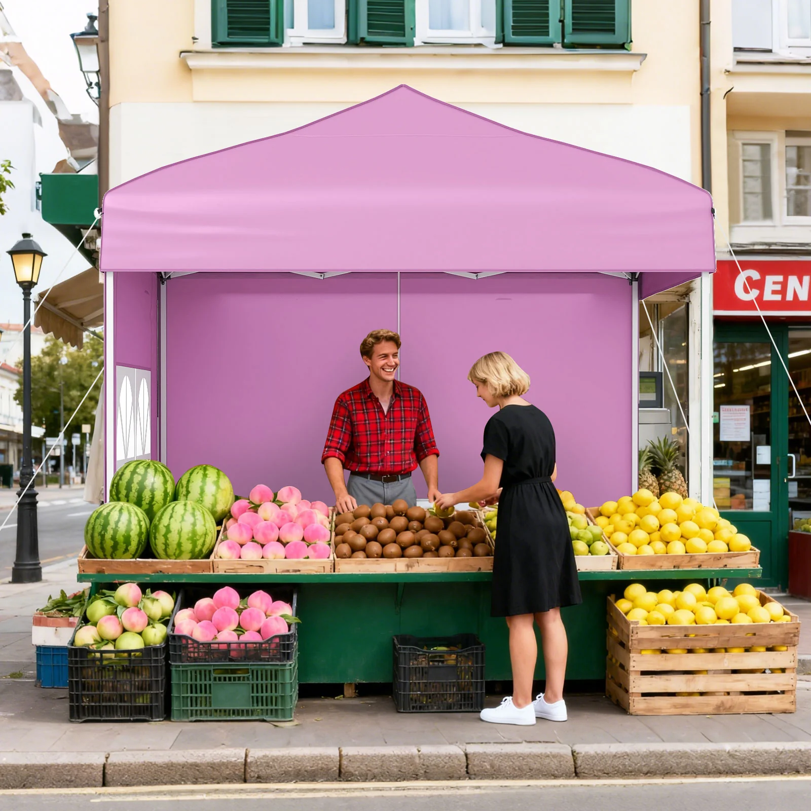 6.5 x 6.5 FT Pop up Canopy Tent with 4 Sidewalls and Wheeled Bag, Pink - Image 3