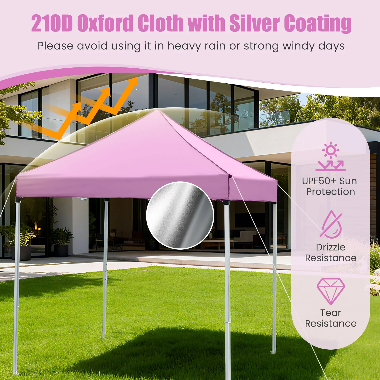 6.5 x 6.5 FT Pop up Canopy Tent with 4 Sidewalls and Wheeled Bag, Pink - Image 6