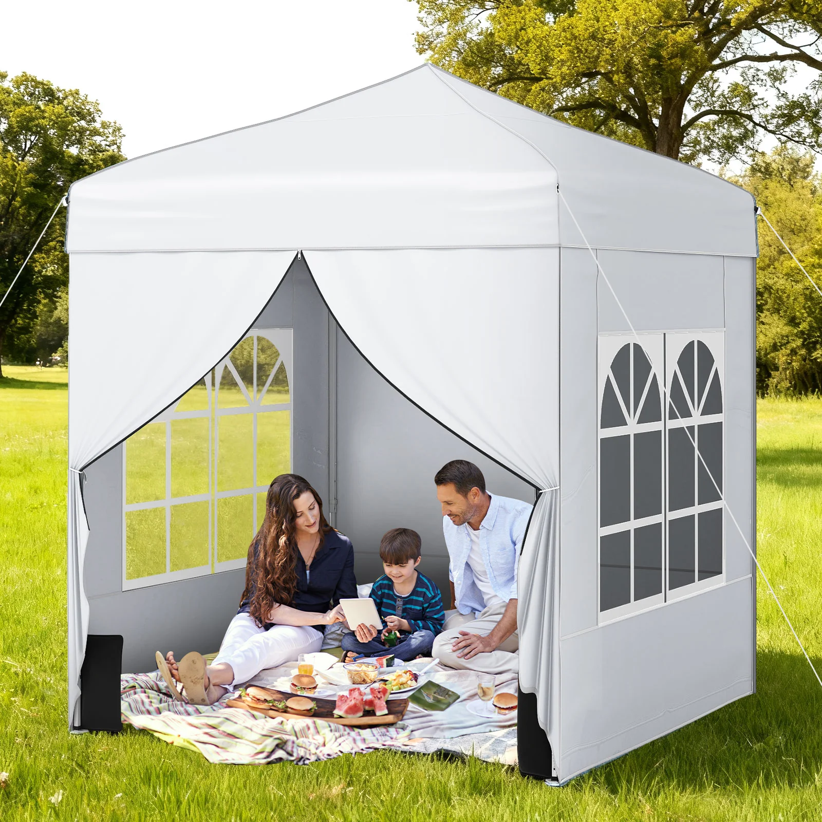 6.5 x 6.5 FT Pop up Canopy Tent with 4 Sidewalls and Wheeled Bag-white, White - Image 2