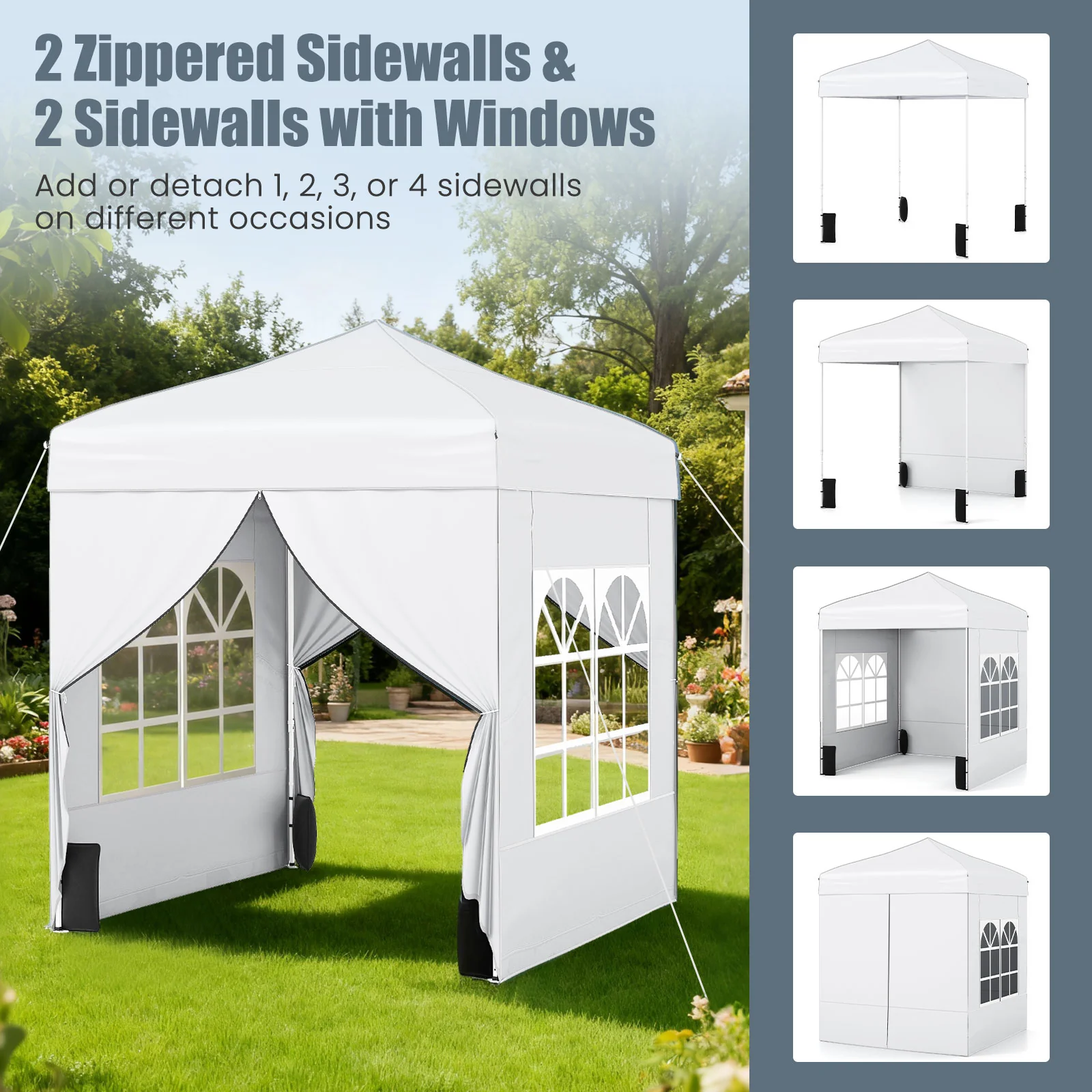 6.5 x 6.5 FT Pop up Canopy Tent with 4 Sidewalls and Wheeled Bag-white, White - Image 7