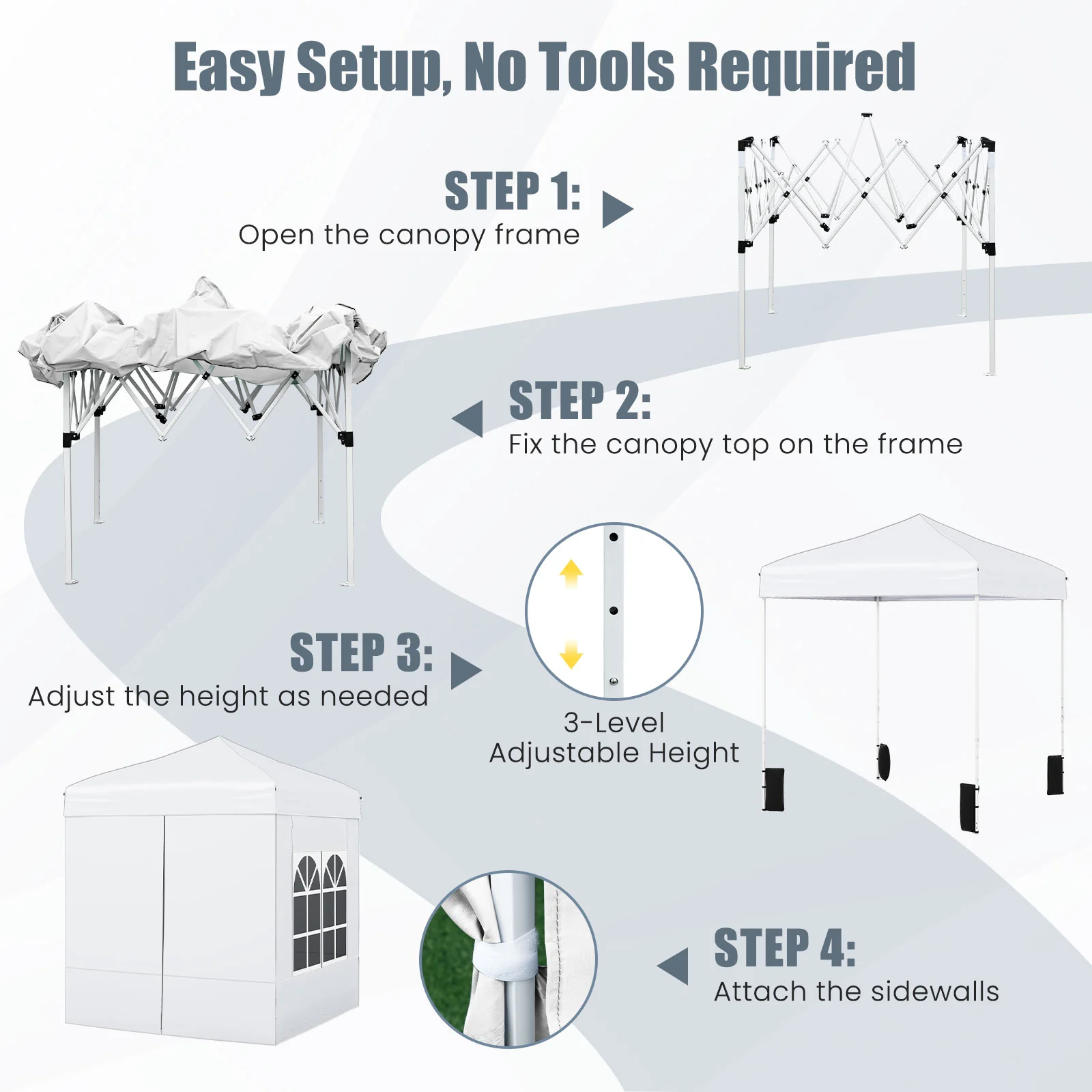 6.5 x 6.5 FT Pop up Canopy Tent with 4 Sidewalls and Wheeled Bag-white, White - Image 9