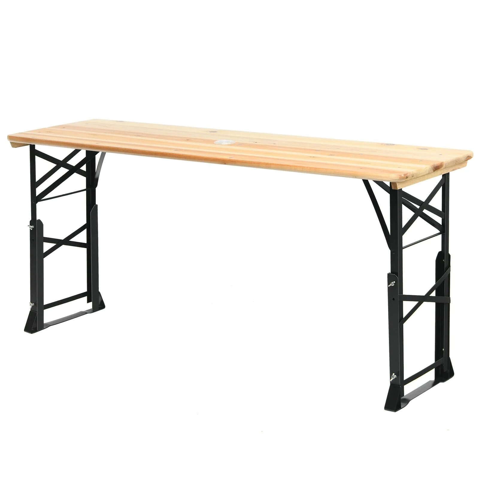 66.5 Inch Outdoor Wood Folding Picnic Table, Adjustable Height, Natural - Image 4