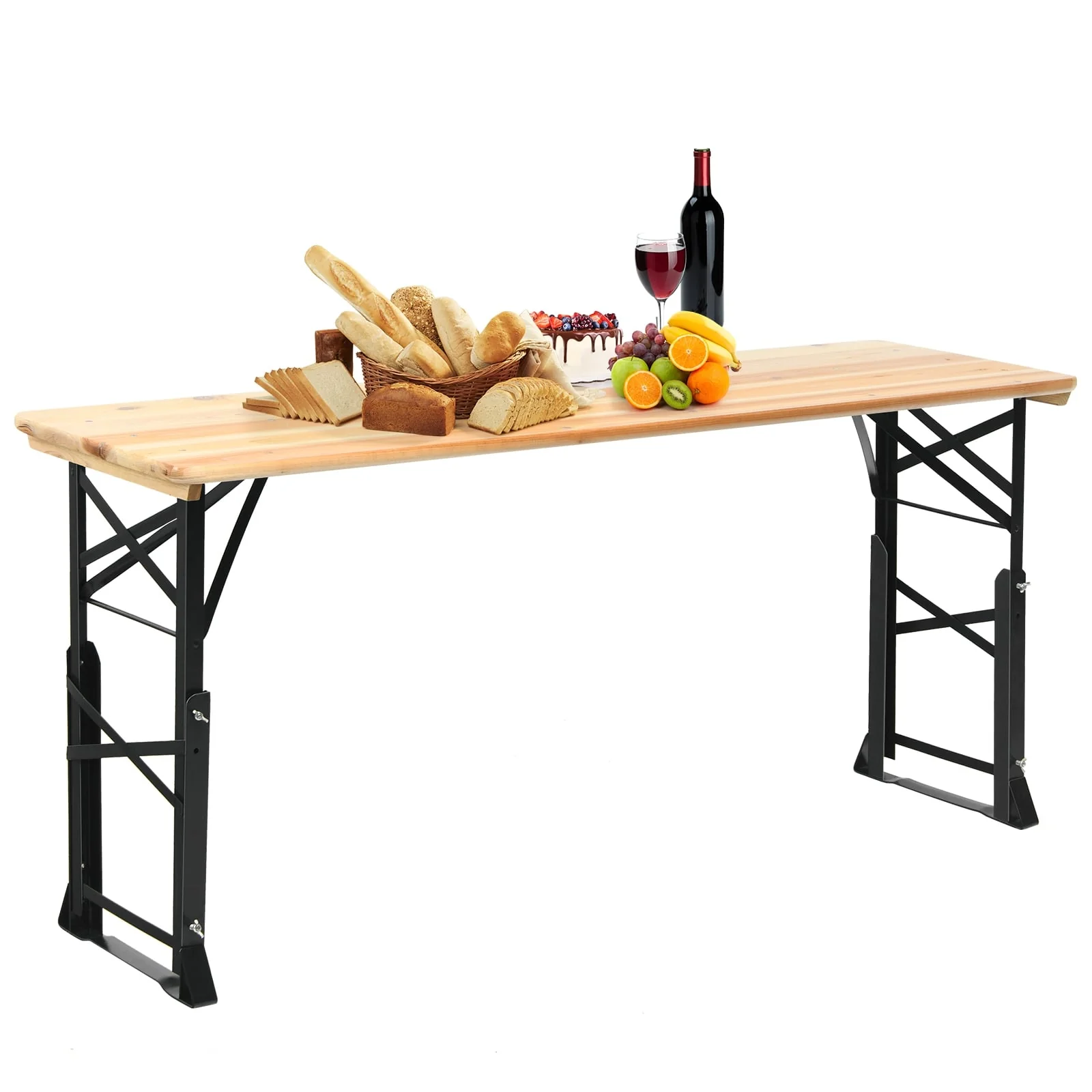 66.5 Inch Outdoor Wood Folding Picnic Table, Adjustable Height, Natural - Image 5