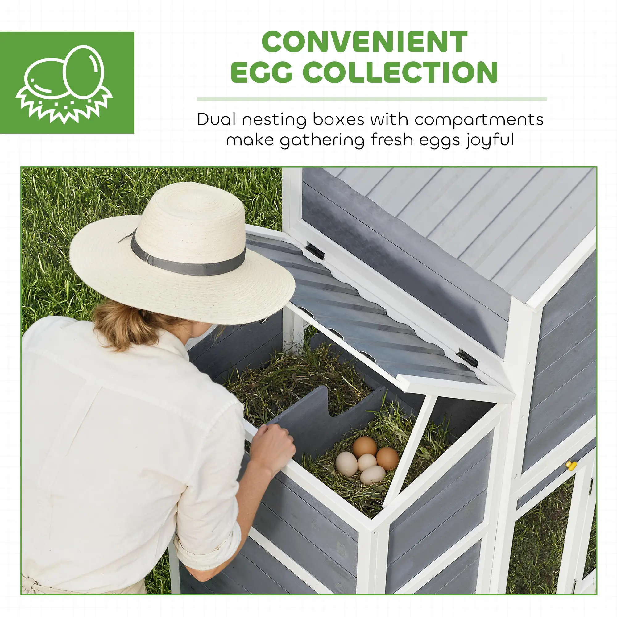 66.5" Large Chicken Coop, Wooden House, 2 Nesting Boxes, Sliding Tray, Ramp - Image 5