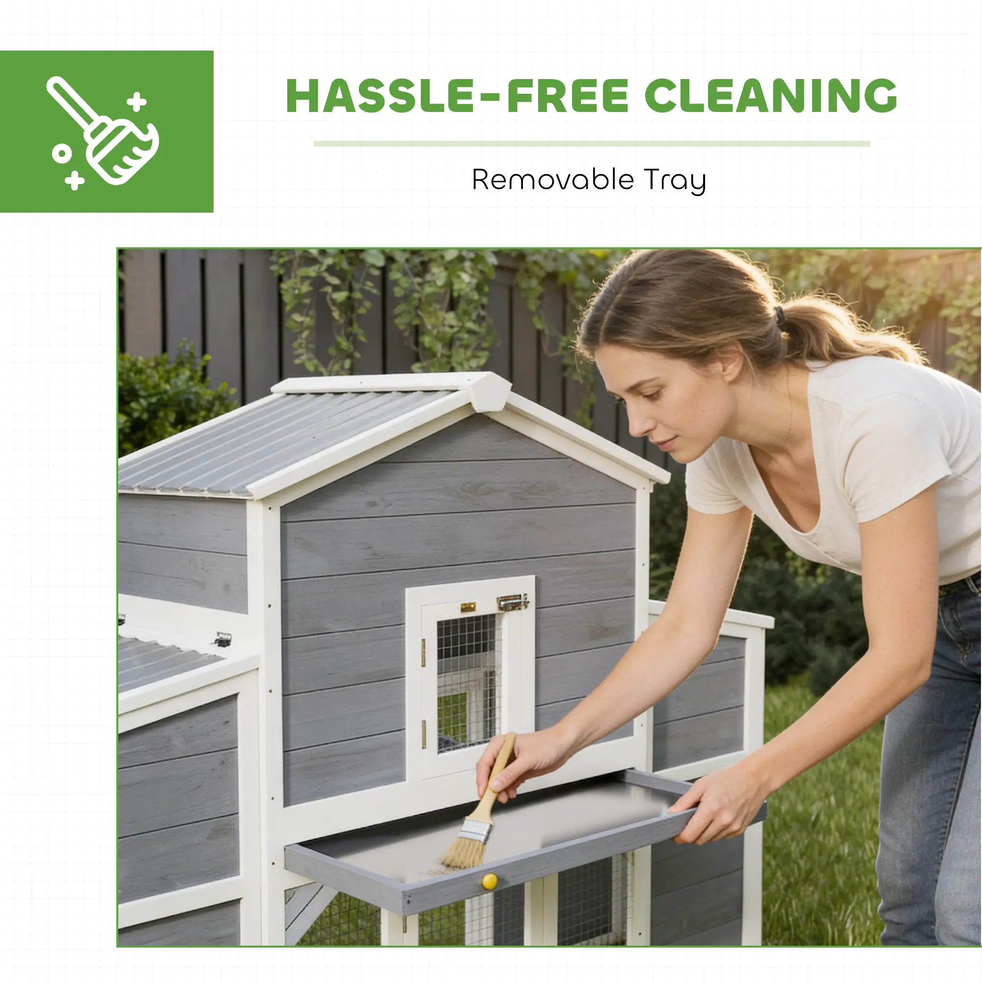 66.5" Large Chicken Coop, Wooden House, 2 Nesting Boxes, Sliding Tray, Ramp - Image 7