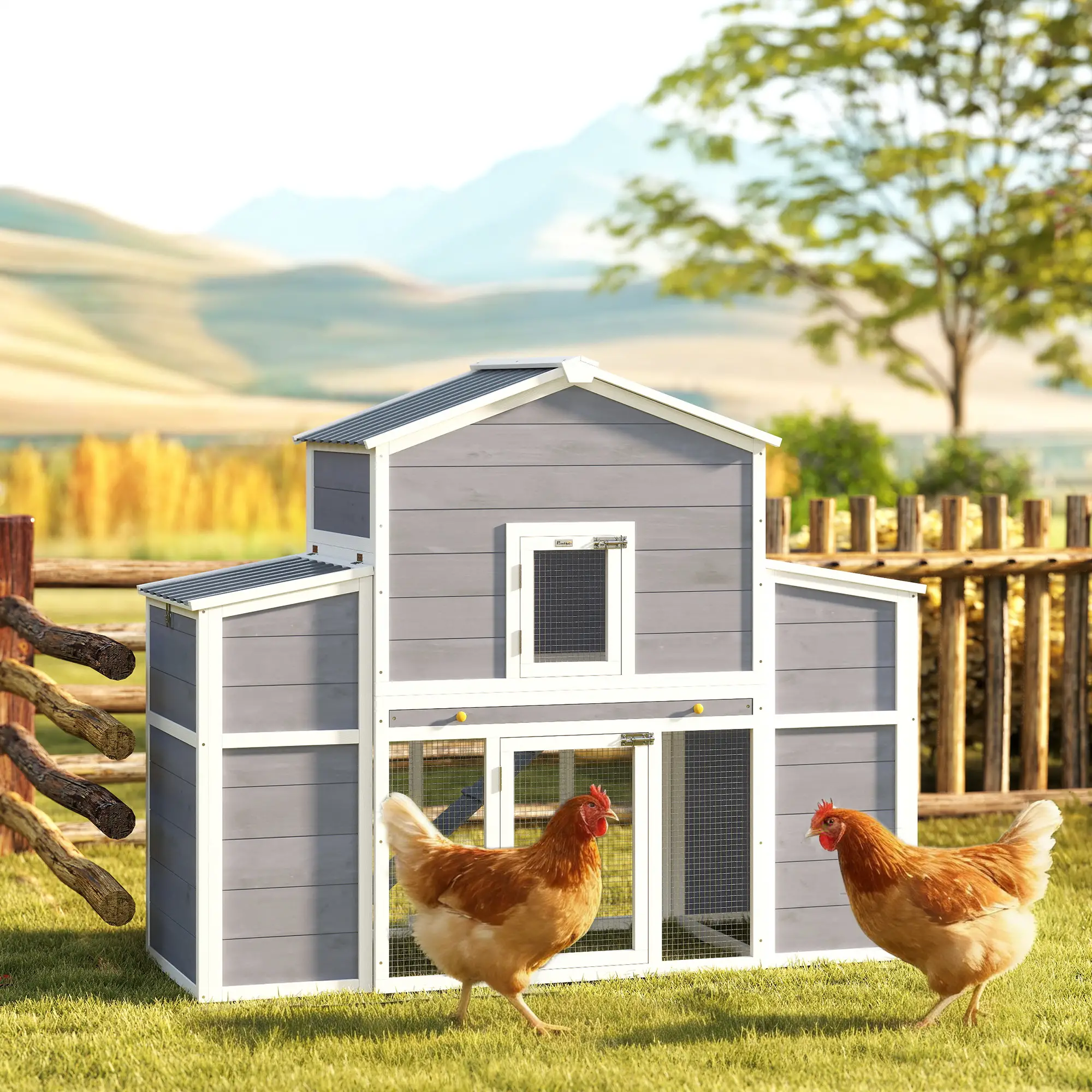 66.5" Large Chicken Coop, Wooden House, 2 Nesting Boxes, Sliding Tray, Ramp - Image 8