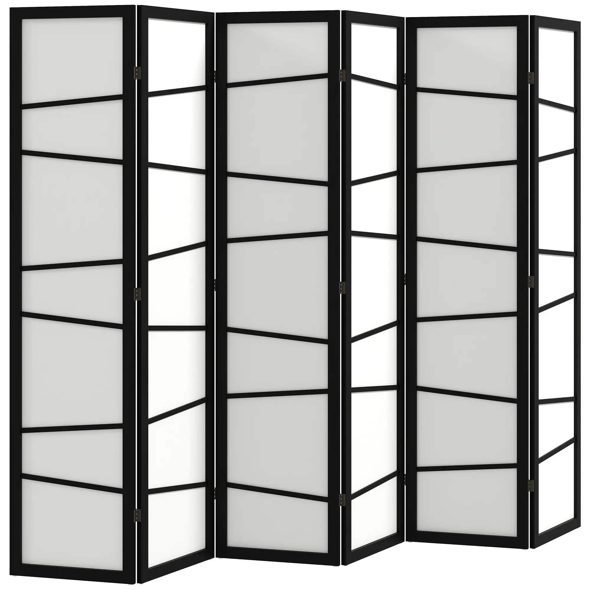 66.9" Folding Room Divider, 6 Panel Wood Frame Partition, White