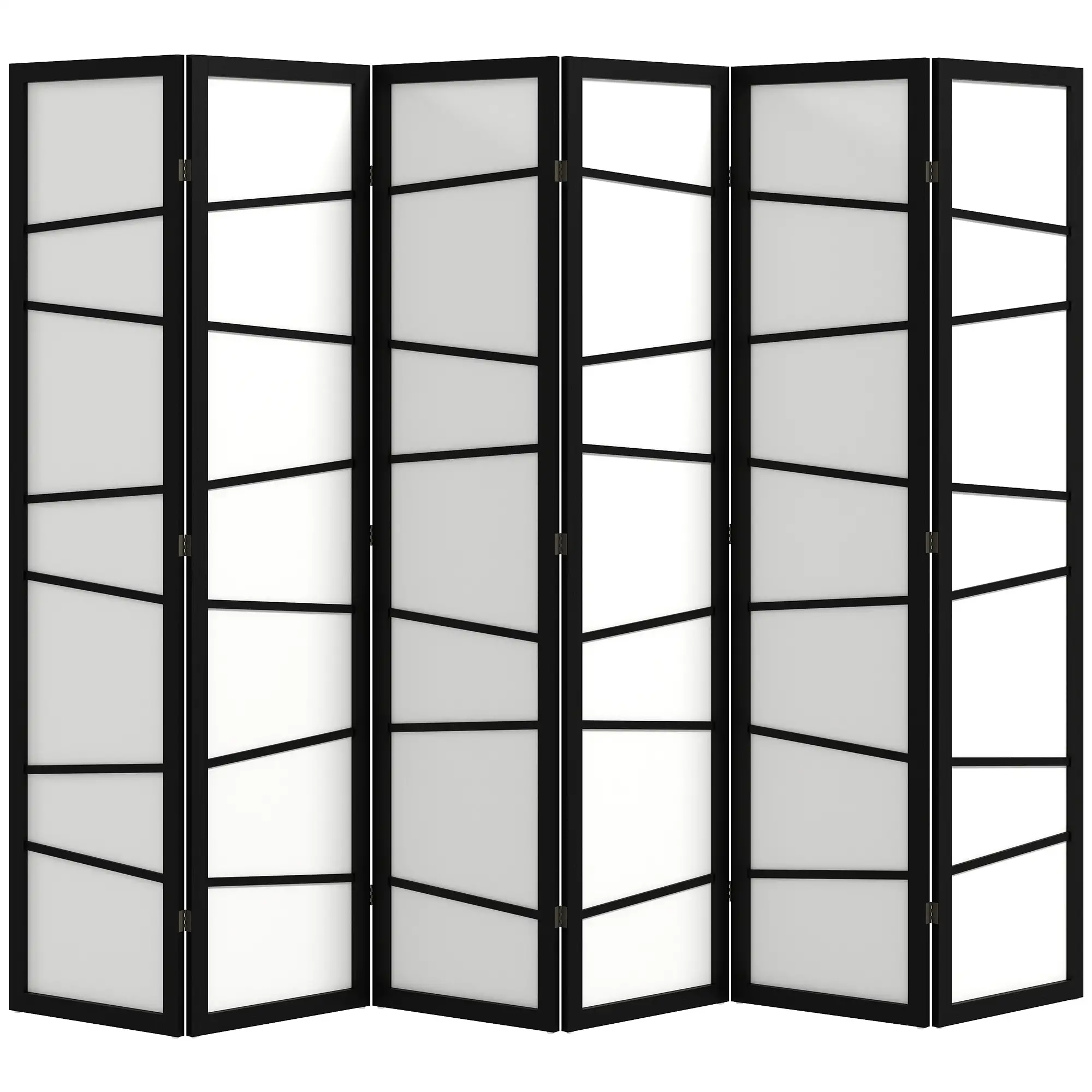 66.9" Folding Room Divider, 6 Panel Wood Frame Partition, White - Image 11