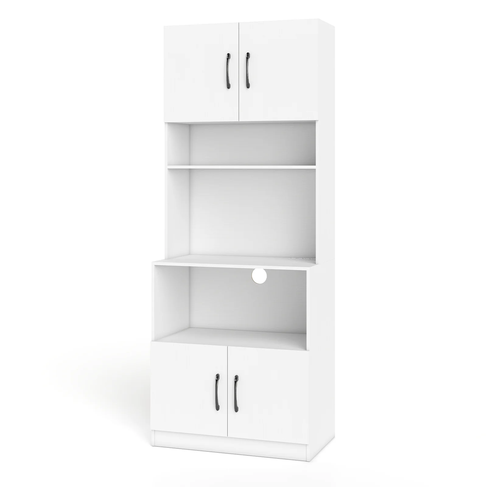 66 Inch Kitchen Pantry Cabinet, Charging Station, Adjustable Shelves, White