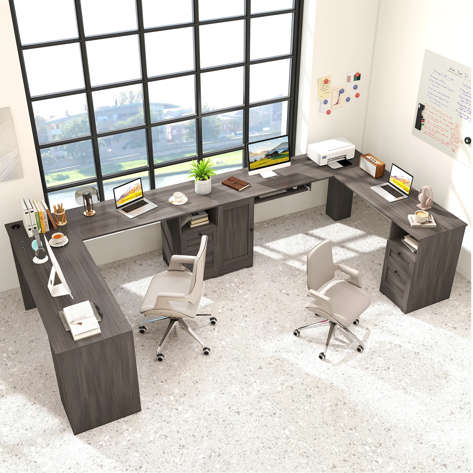 66 Inch L-Shaped Computer Desk, Dark Gray - Image 7
