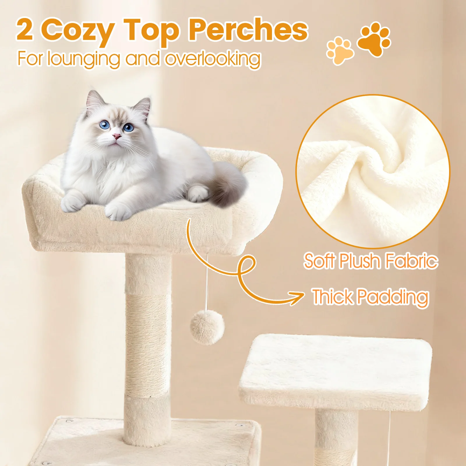 66 Inch Tall Cat Tree Multi-Level Cat Tower with 2 Condos Sisal Scratching Posts, Beige - Image 7