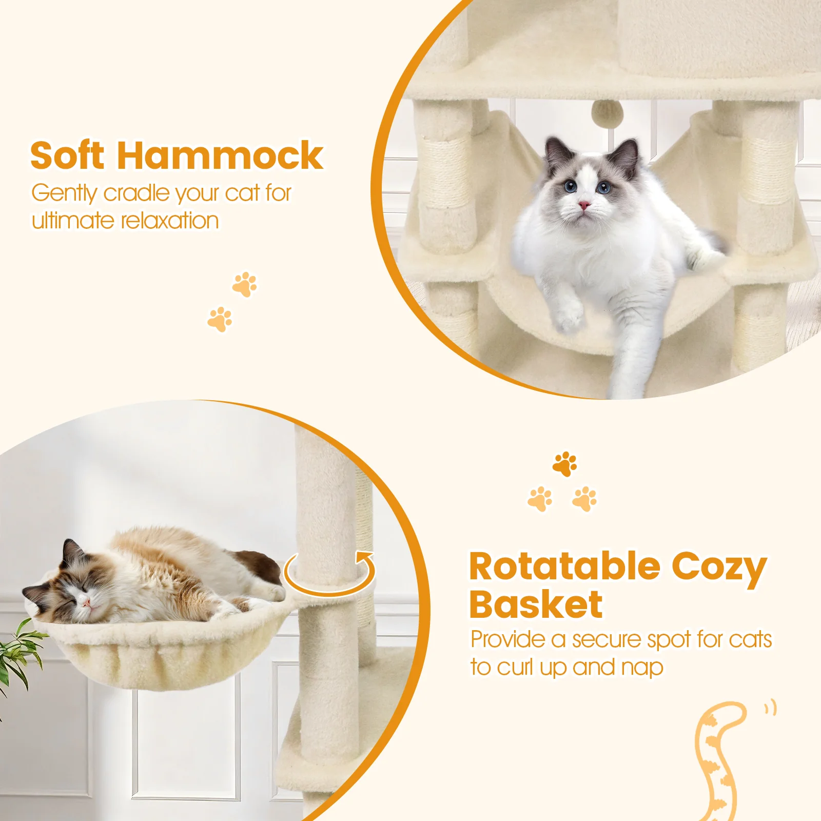 66 Inch Tall Cat Tree Multi-Level Cat Tower with 2 Condos Sisal Scratching Posts, Beige - Image 9