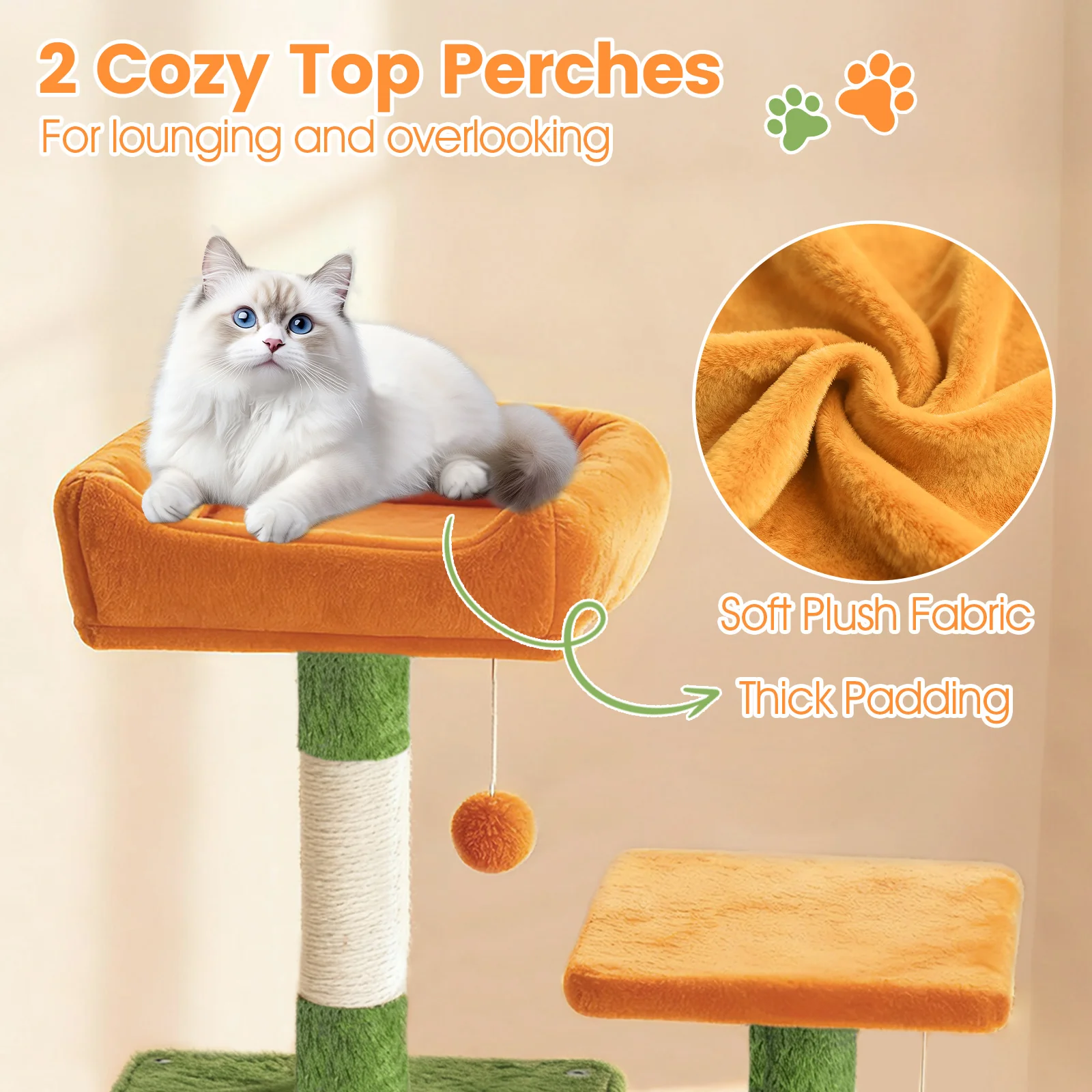 66 Inch Tall Cat Tree Multi-Level Cat Tower with 2 Condos Sisal Scratching Posts, Green - Image 7