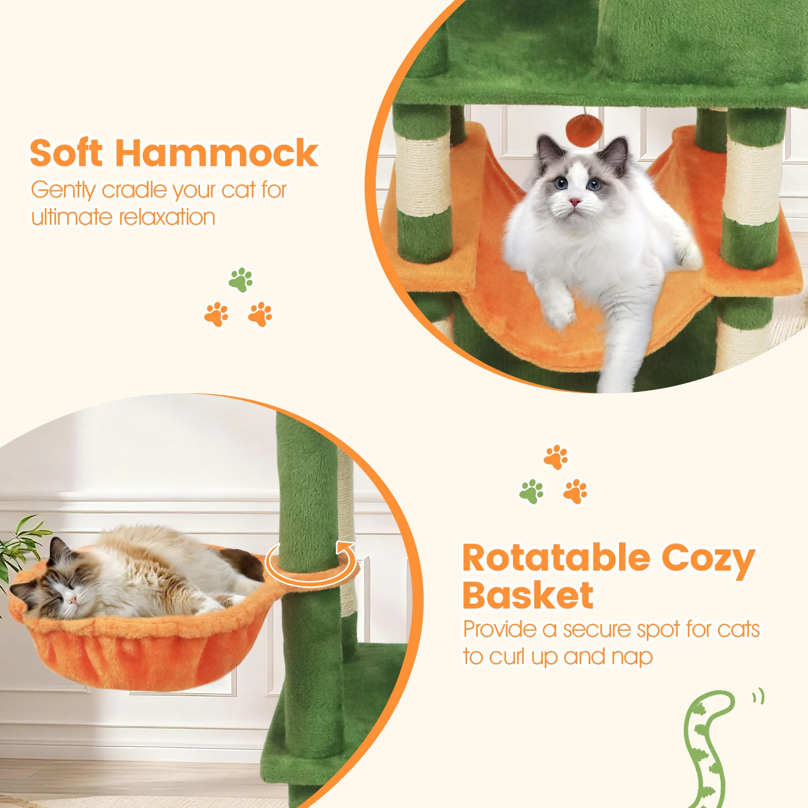 66 Inch Tall Cat Tree Multi-Level Cat Tower with 2 Condos Sisal Scratching Posts, Green - Image 9