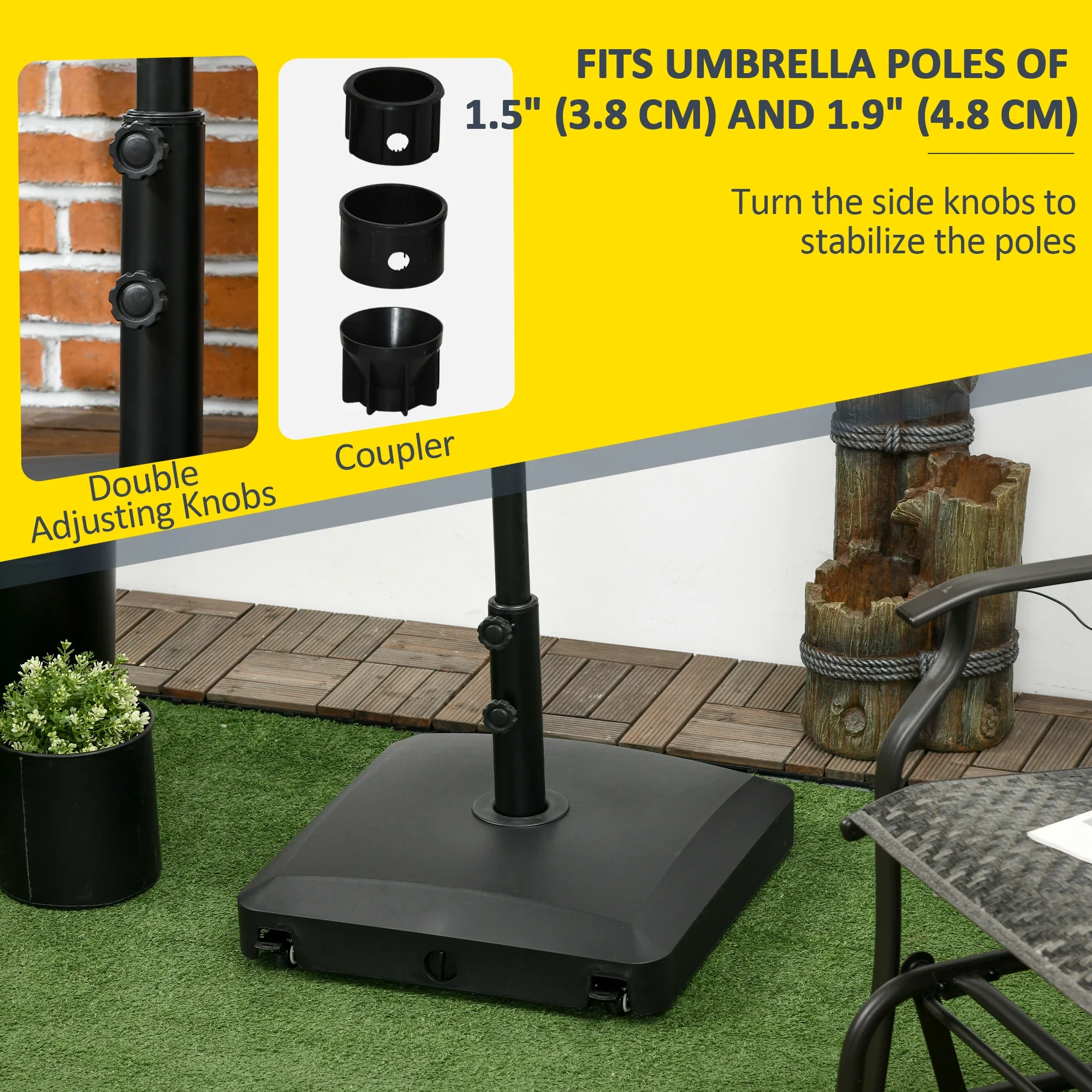 66 lb Heavy Duty Patio Umbrella Stand, Outdoor Garden Base, Black - Image 5