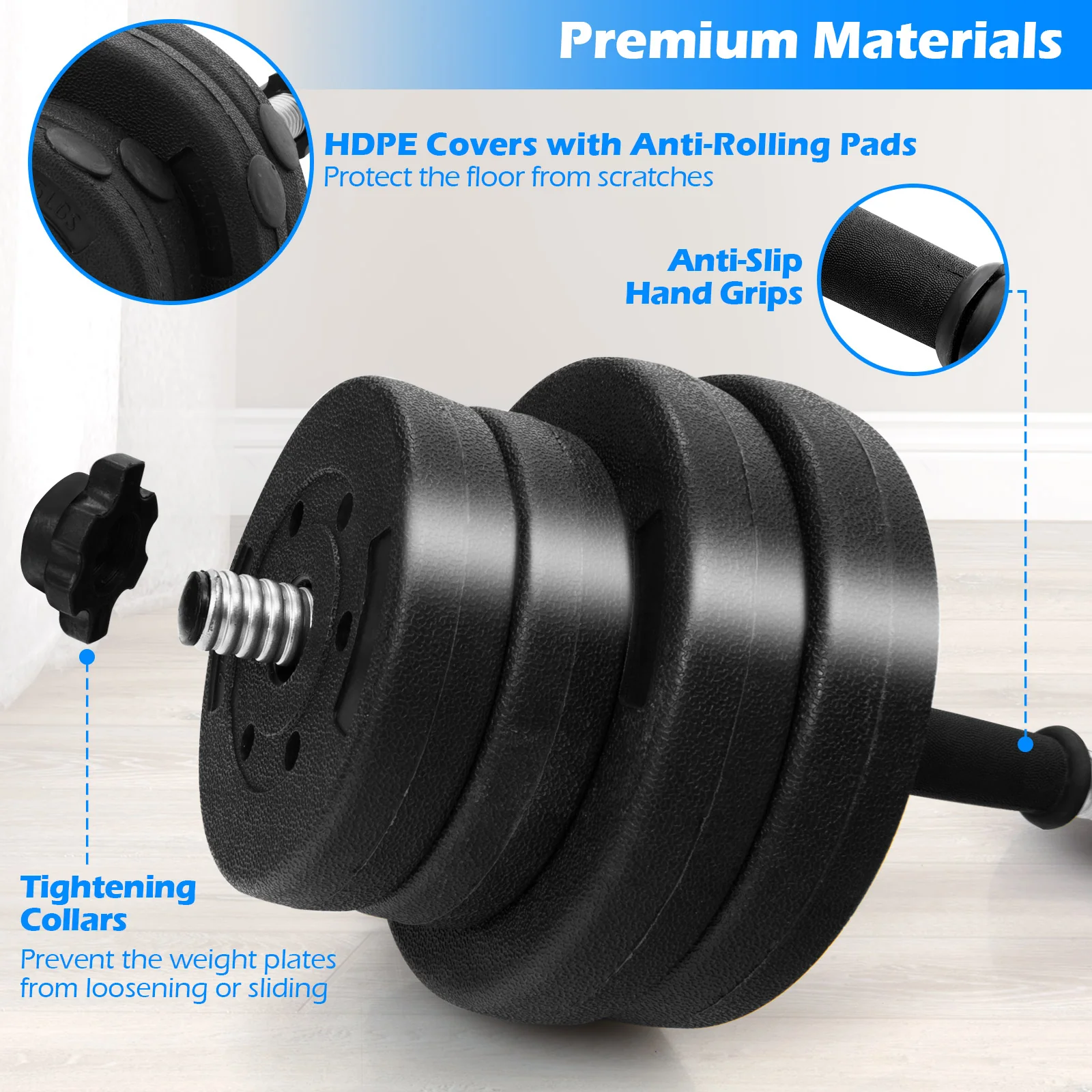 66 Lbs Adjustable Dumbbell Set, Black - Image 10