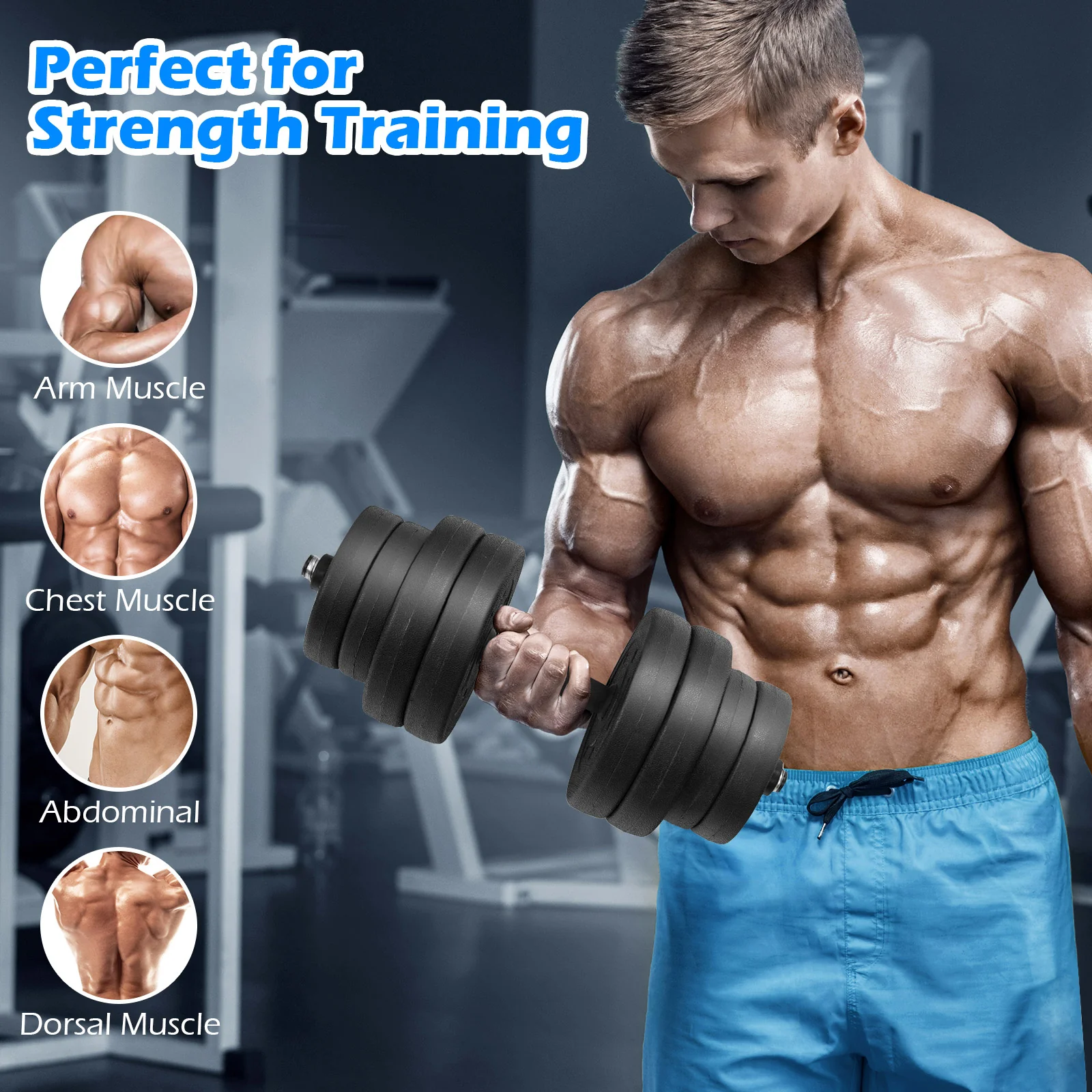 66 Lbs Adjustable Dumbbell Set, Black - Image 8