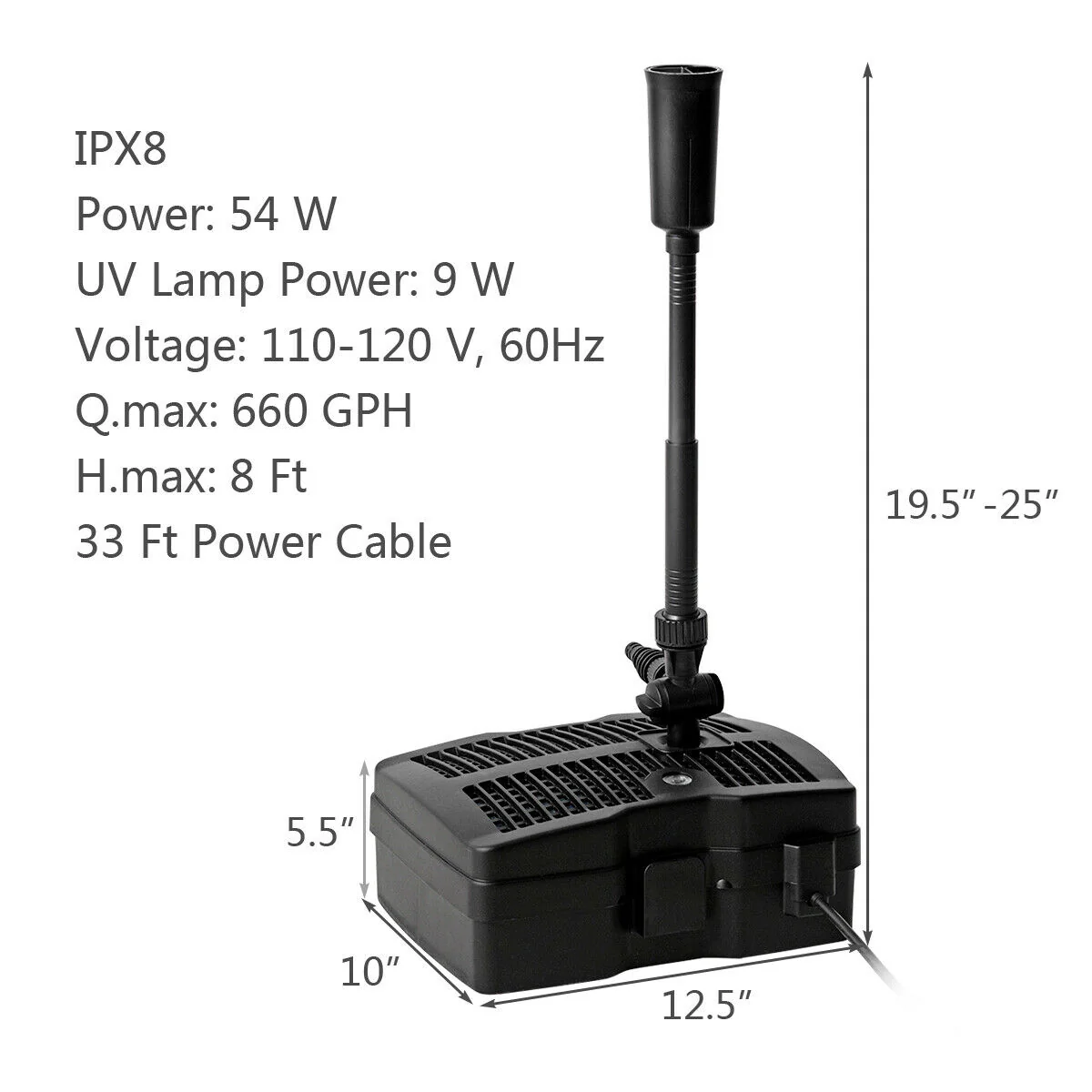 660 GPH Pond Filter Pump With Sterilizer And Fountain Jet, Black - Image 4