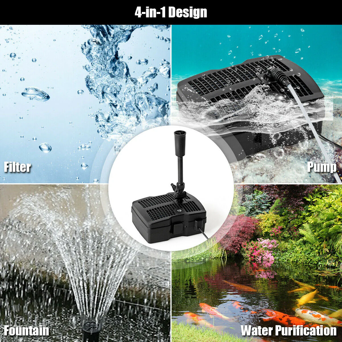660 GPH Pond Filter Pump With Sterilizer And Fountain Jet, Black - Image 6