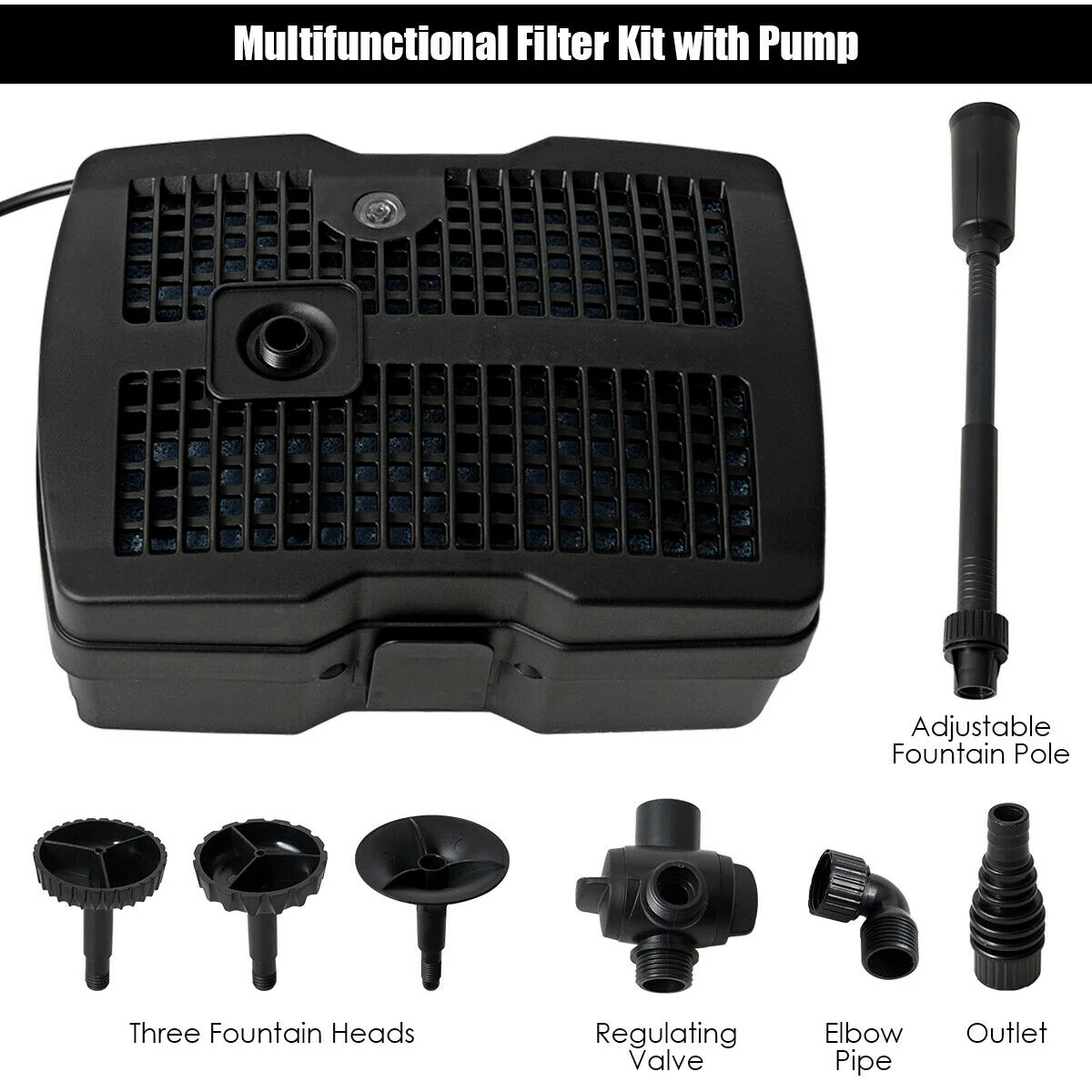 660 GPH Pond Filter Pump With Sterilizer And Fountain Jet, Black - Image 9