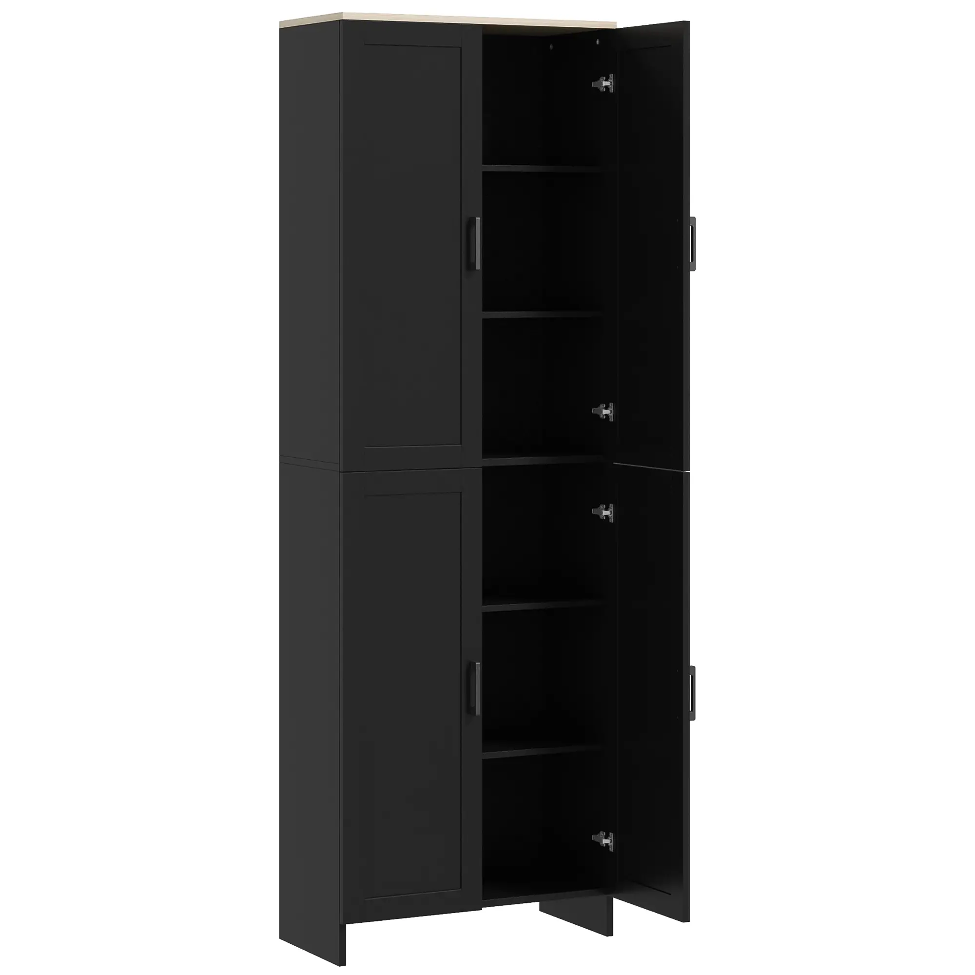 67" 4-Door Kitchen Pantry Cabinet, Adjustable Shelves, Black