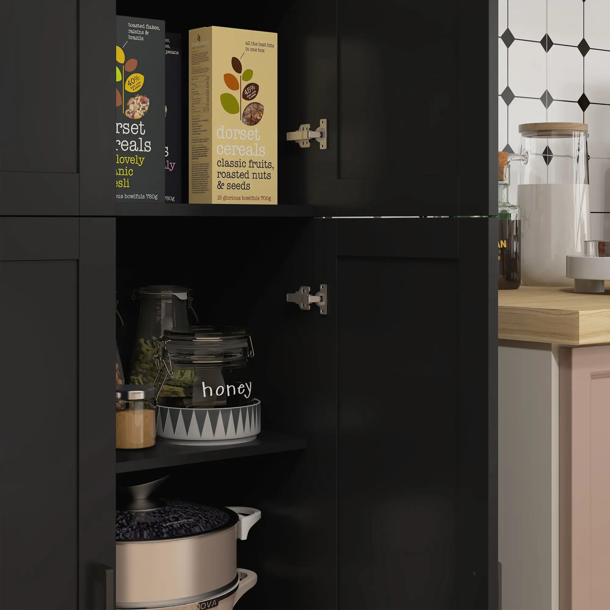 67" 4-Door Kitchen Pantry Cabinet, Adjustable Shelves, Black - Image 10