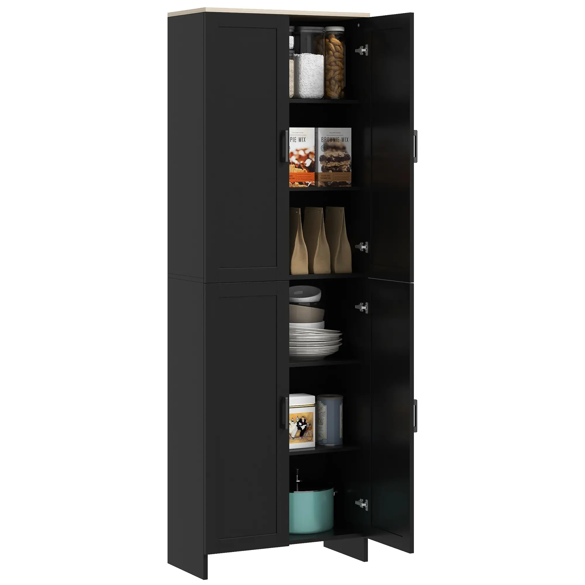 67" 4-Door Kitchen Pantry Cabinet, Adjustable Shelves, Black - Image 11