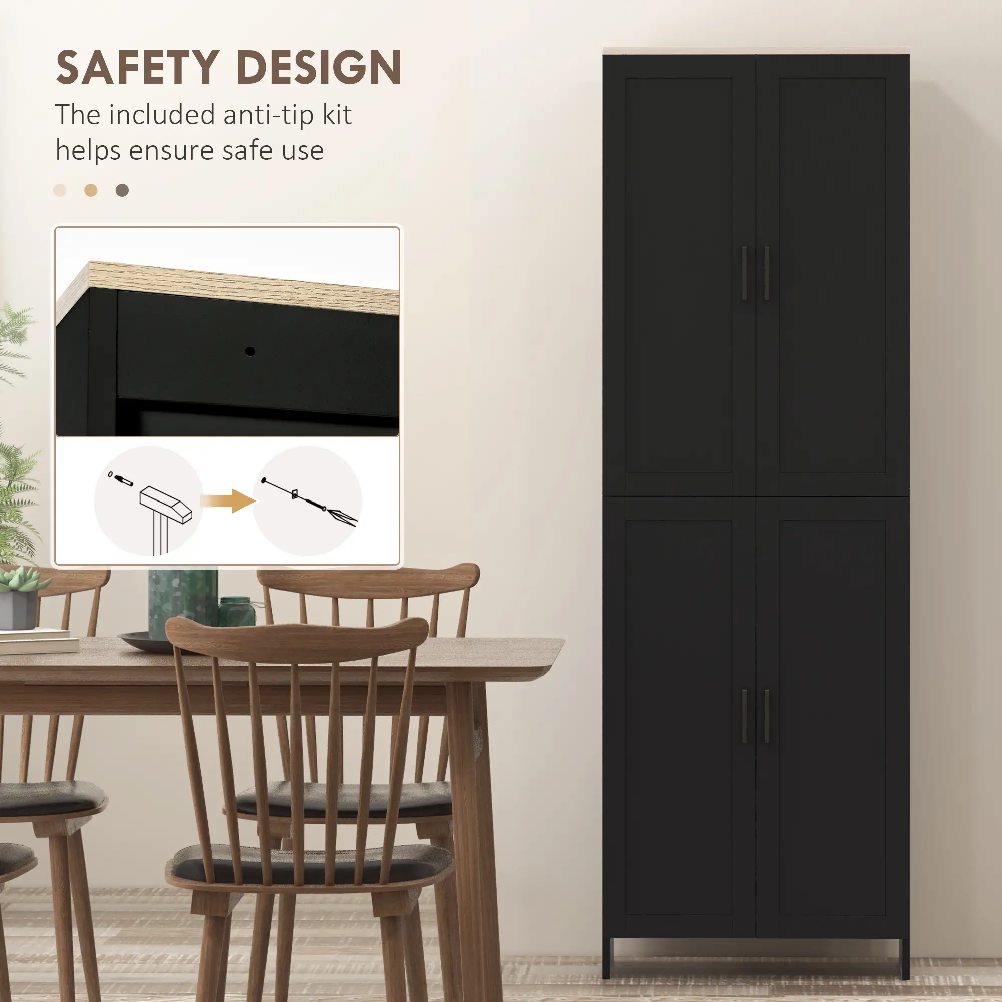 67" 4-Door Kitchen Pantry Cabinet, Adjustable Shelves, Black - Image 6