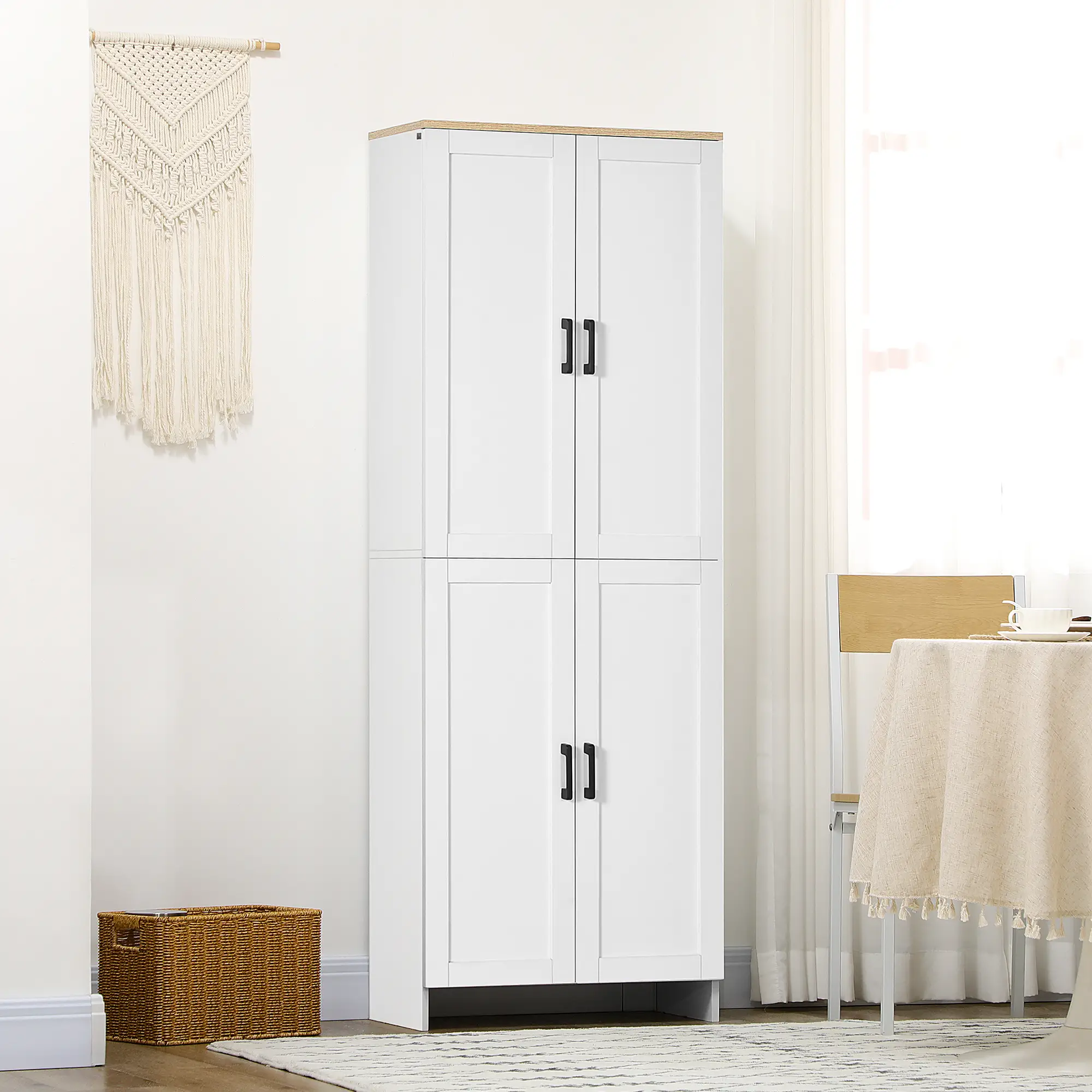 67" 4-Door Kitchen Pantry Cabinet, Freestanding, Adjustable Shelves, White - Image 2