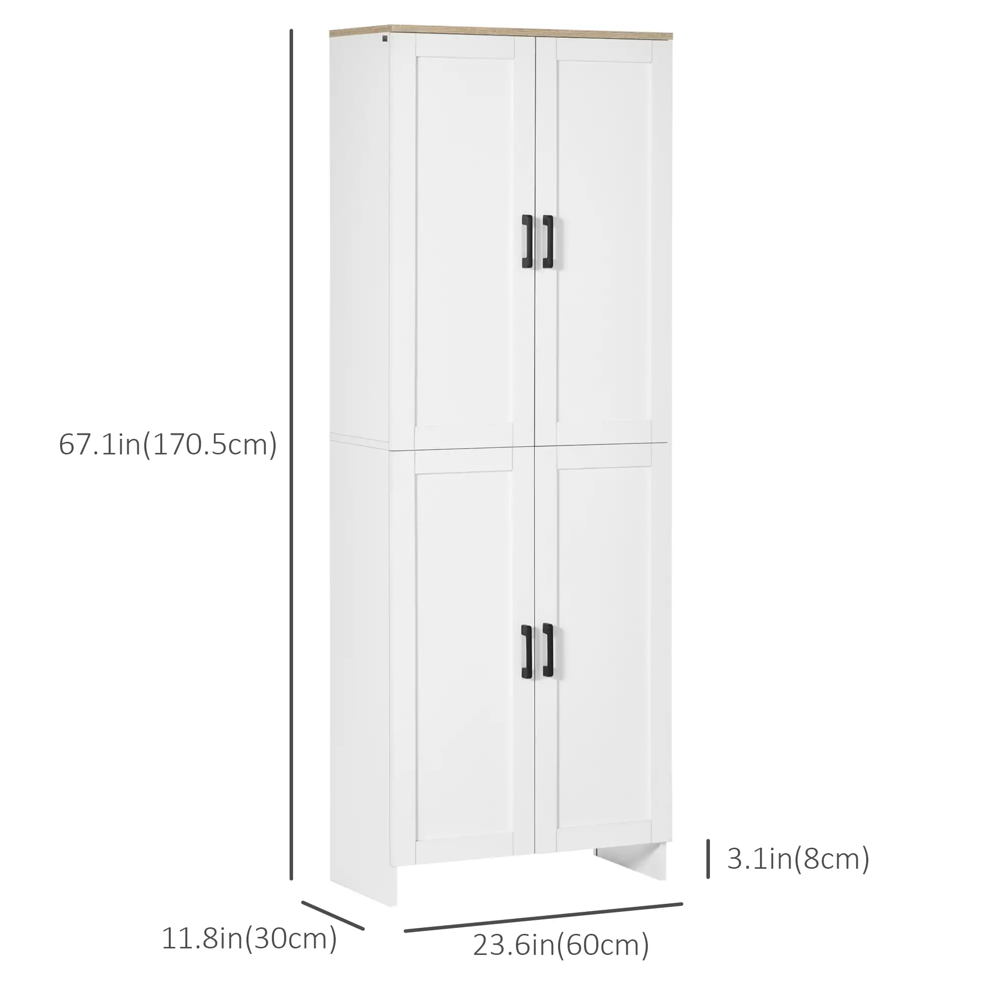 67" 4-Door Kitchen Pantry Cabinet, Freestanding, Adjustable Shelves, White - Image 3