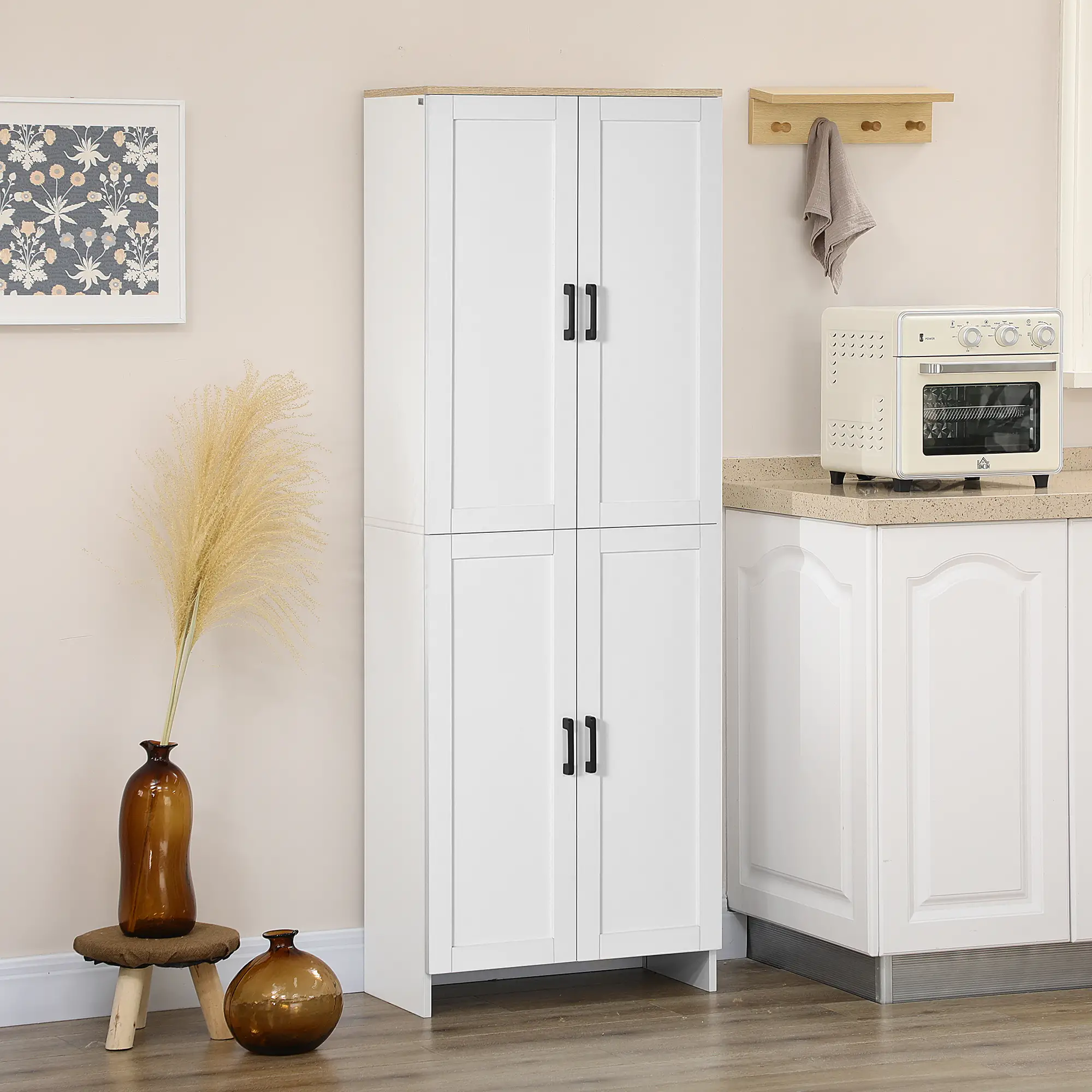 67" 4-Door Kitchen Pantry Cabinet, Freestanding, Adjustable Shelves, White - Image 9