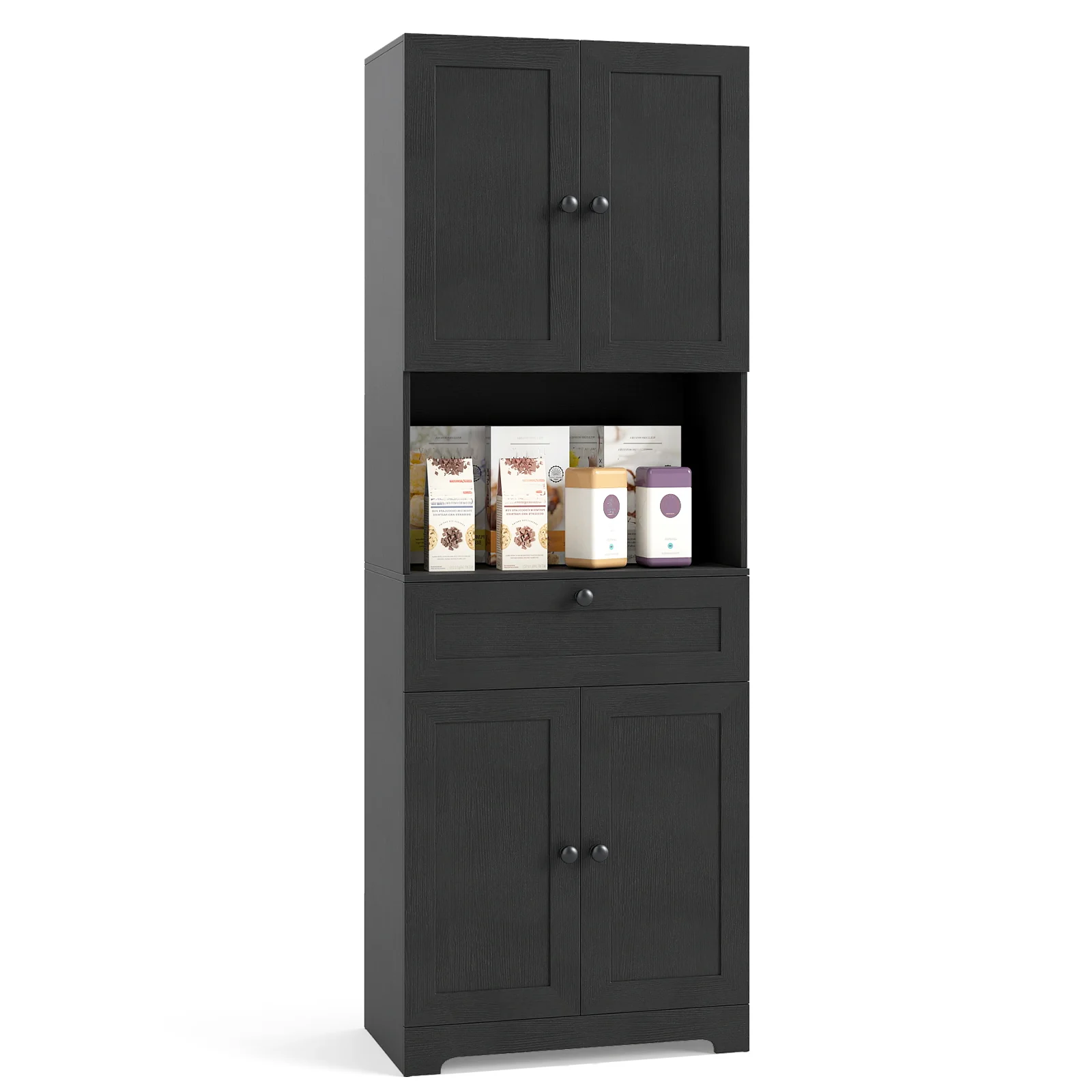 67.5 Inch Tall Freestanding Floor Cabinet, 4 Doors, 1 Drawer, Black