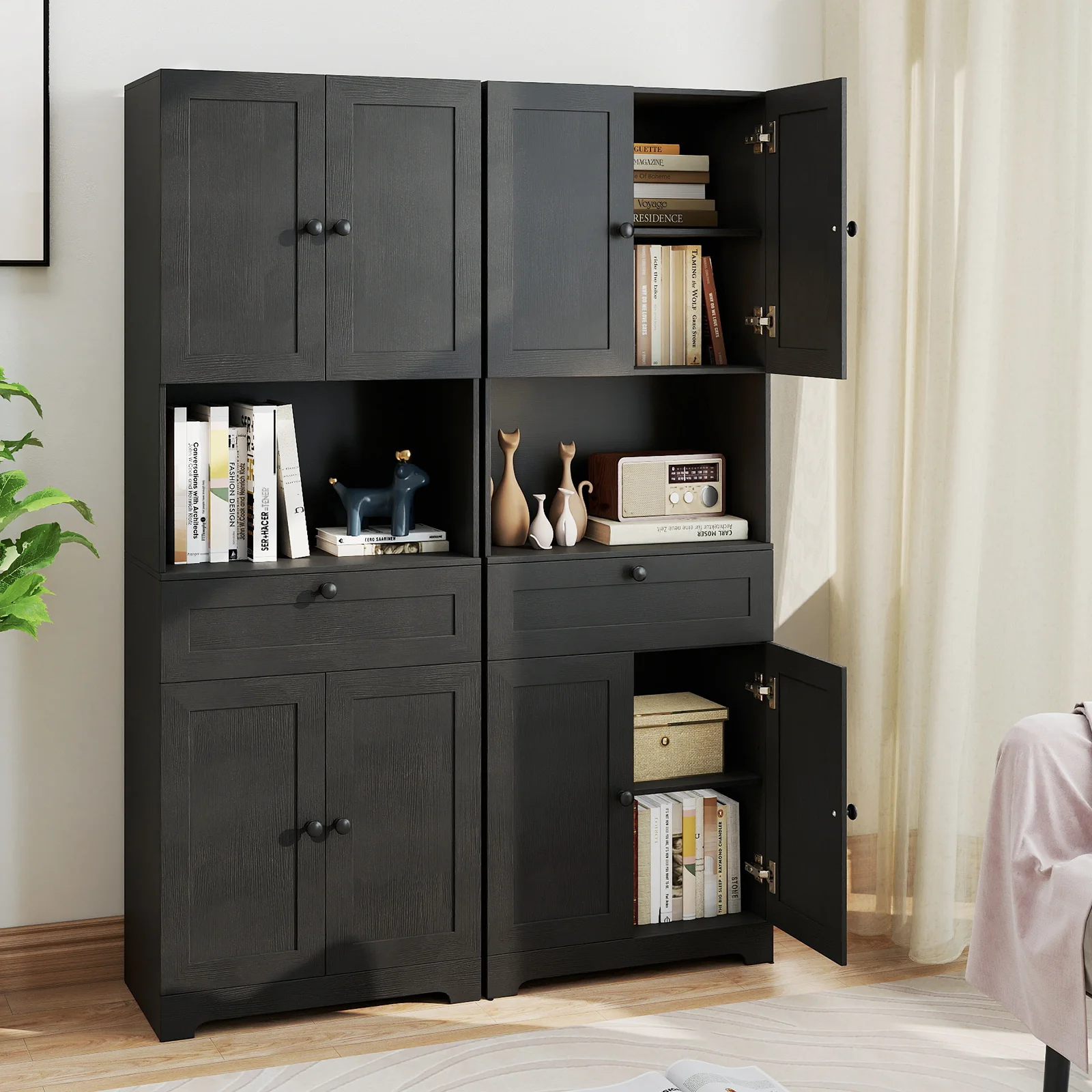 67.5 Inch Tall Freestanding Floor Cabinet, 4 Doors, 1 Drawer, Black - Image 3