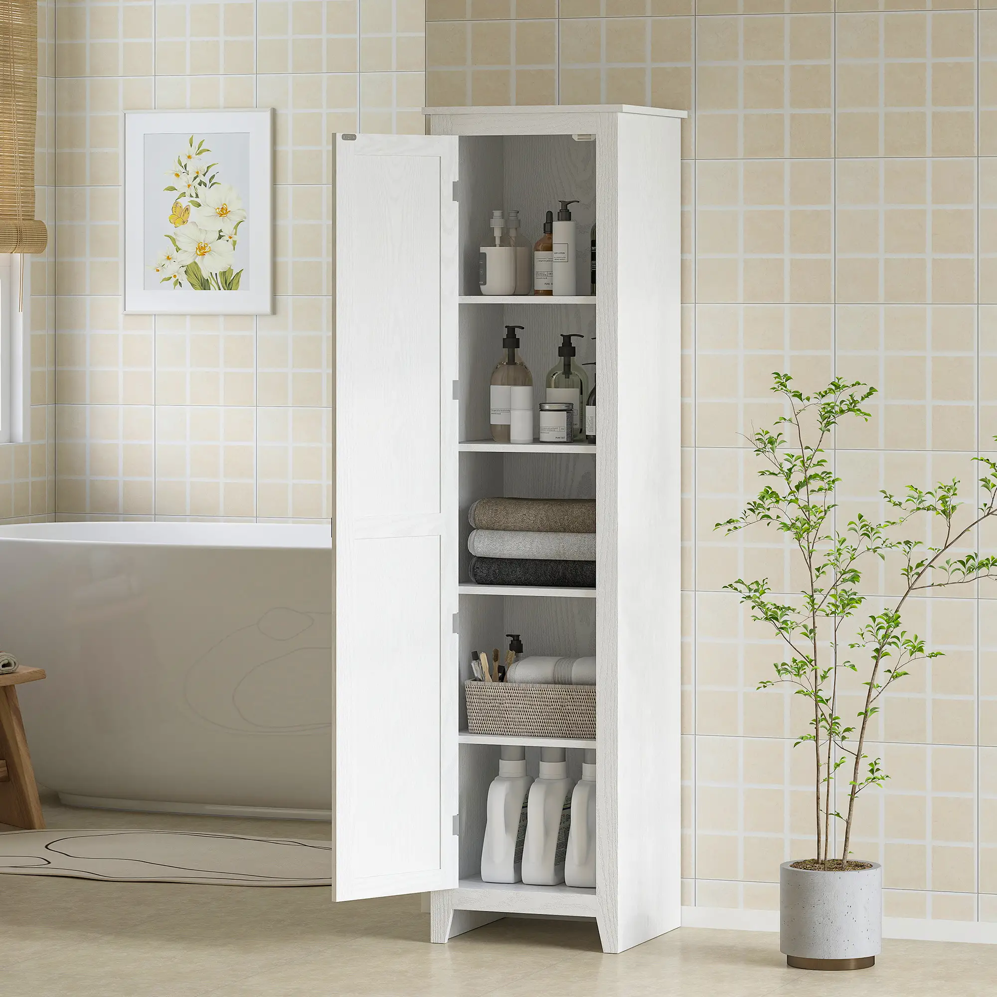 67 Farmhouse Kitchen Pantry Cabinet, Adjustable Shelves, White - Image 10