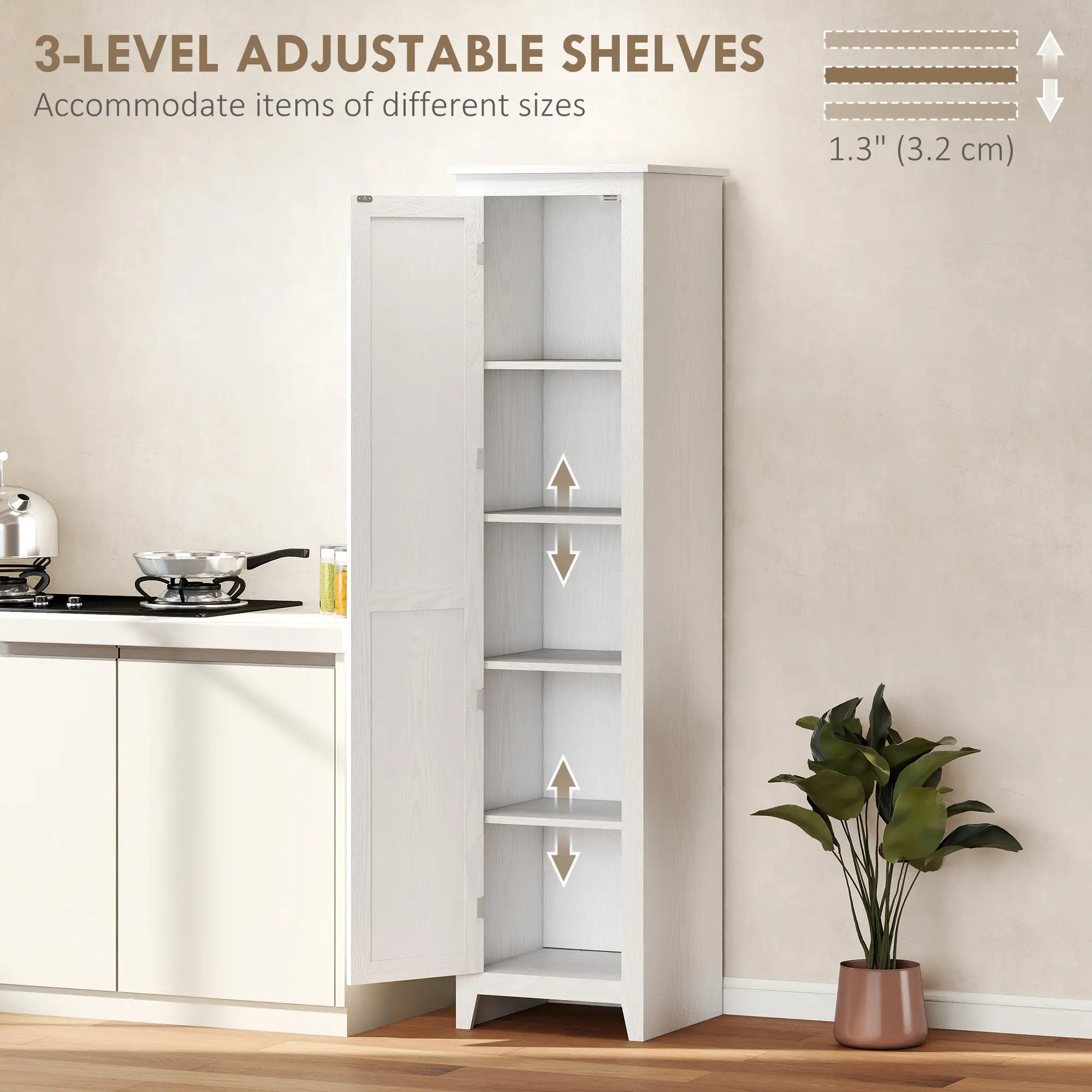 67 Farmhouse Kitchen Pantry Cabinet, Adjustable Shelves, White - Image 5