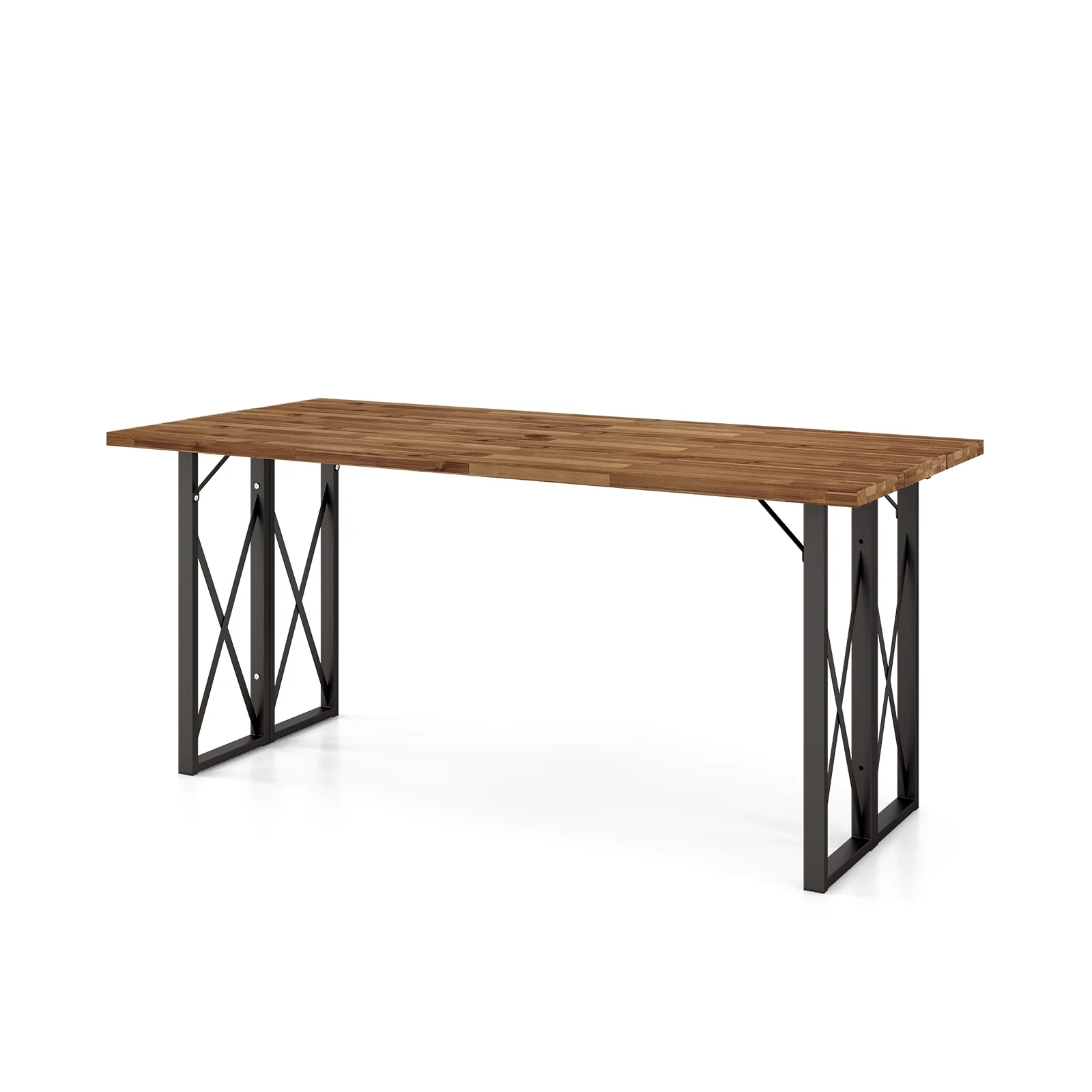 67 Inch Acacia Wood Patio Dining Table, Umbrella Hole, Brown - Image 4