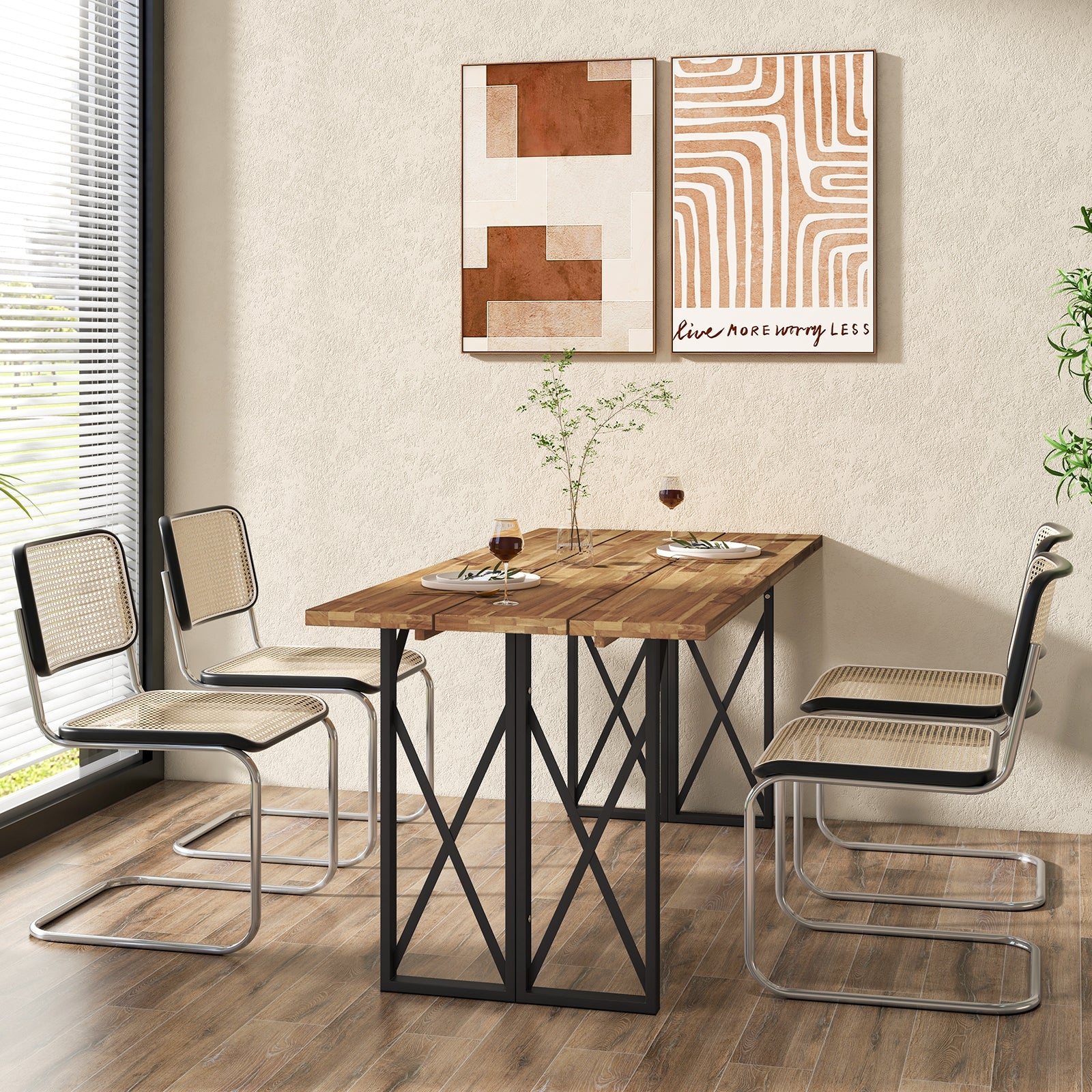 67 Inch Acacia Wood Patio Dining Table, Umbrella Hole, Brown - Image 7